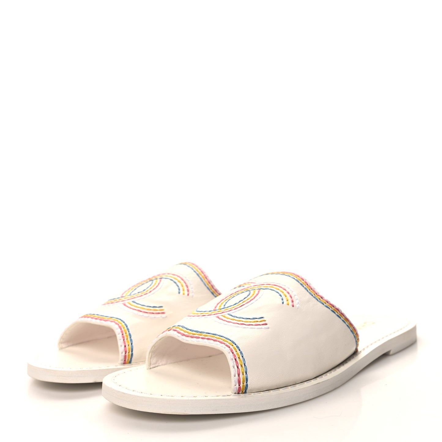 Calfskin Embroidered CC Sandal Mule 38 White