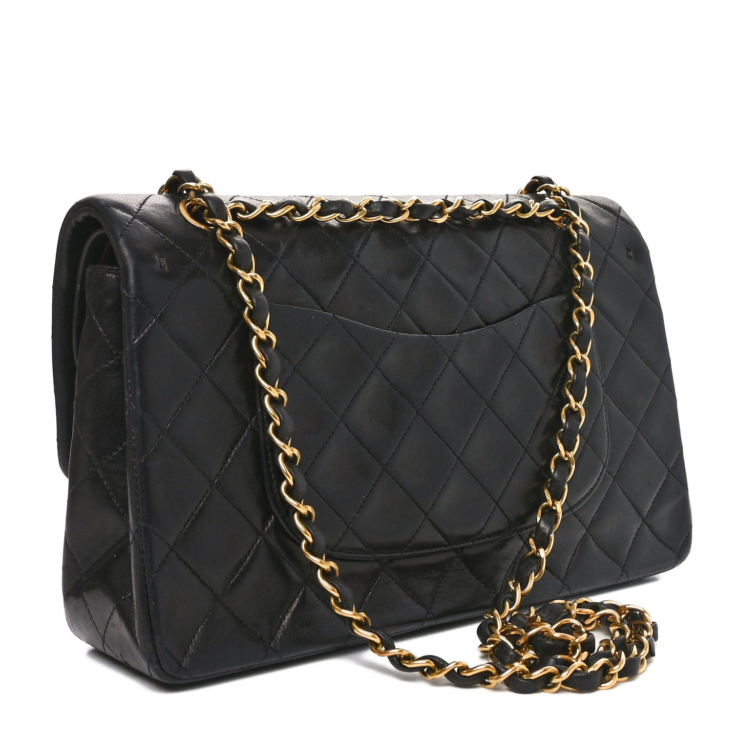 Lambskin Quilted Medium Double Flap Black