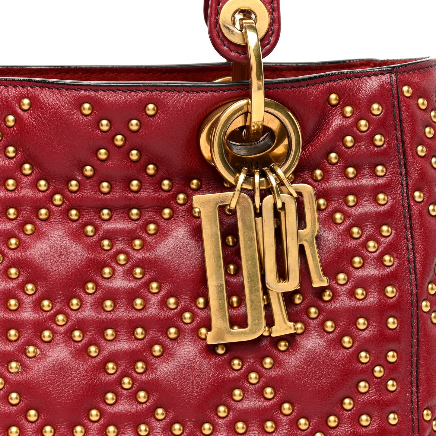 Calfskin Cannage Studded Medium Supple Lady Dior Red