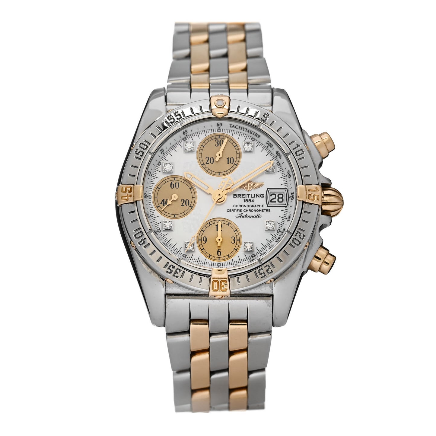 Stainless Steel 18K Yellow Gold Diamond 39mm Cockpit Chronograph Automatic Watch B13357