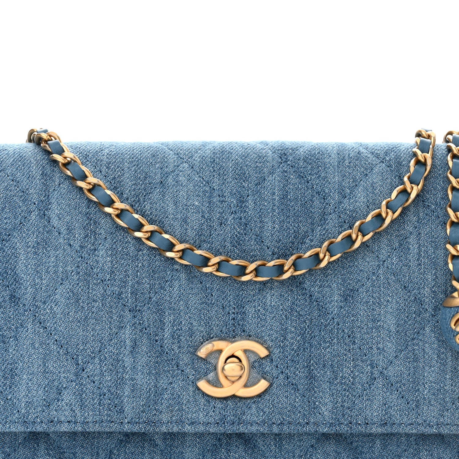 Chanel Denim Quilted CC Pearl Crush Wallet on Chain WOC Blue 9 of 12