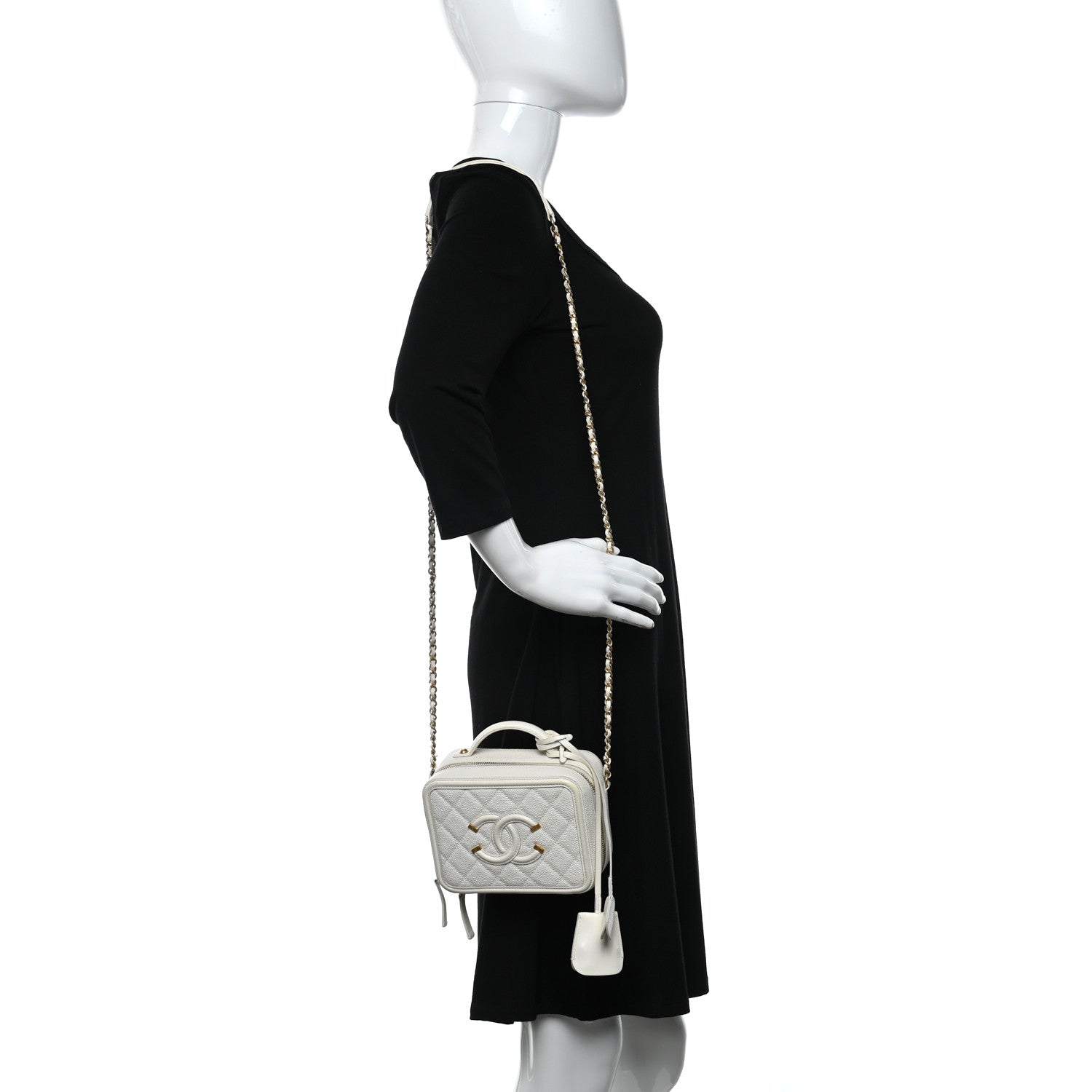 Chanel Caviar Quilted Small CC Filigree Vanity Case White 2 of 15
