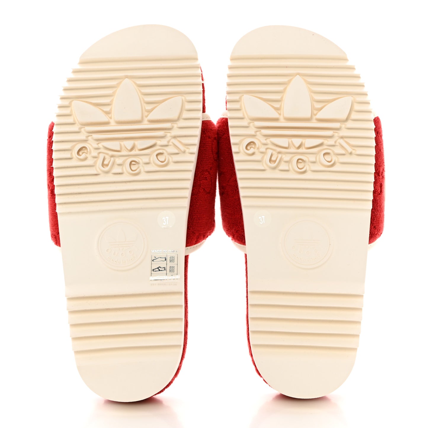 X ADIDAS Terry Cloth Trefoil GG Monogram Womens Platform Sandals 37 Maple Red Off White