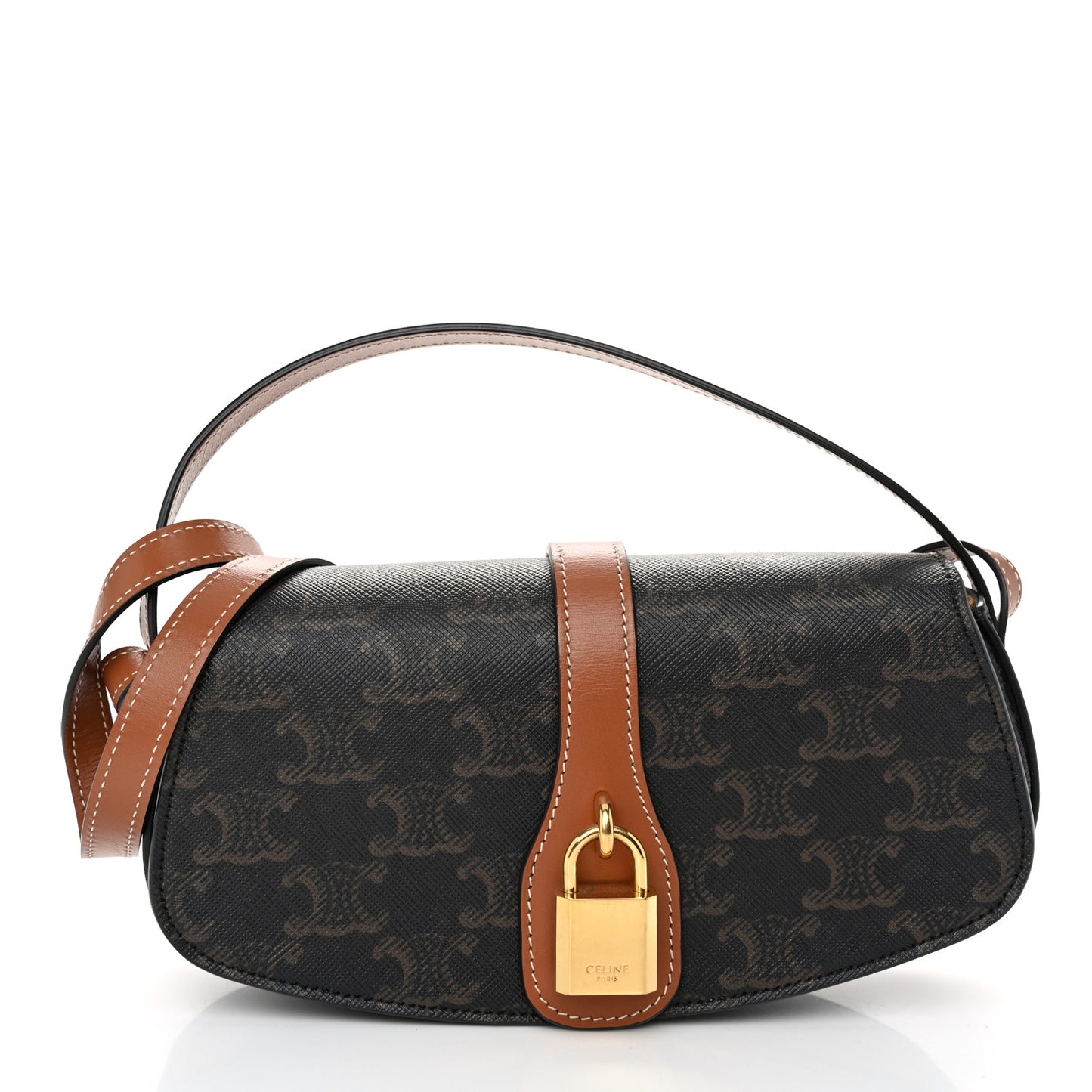 Triomphe Canvas Calfskin Tabou Clutch on Strap Tan