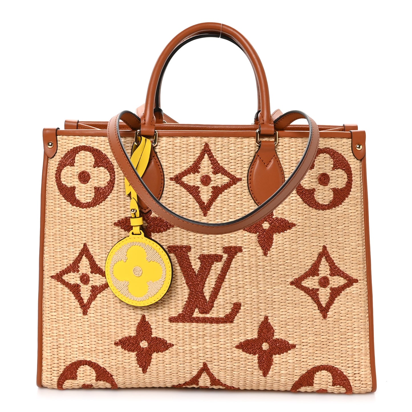 Raffia Calfskin Monogram Giant Onthego MM Tan