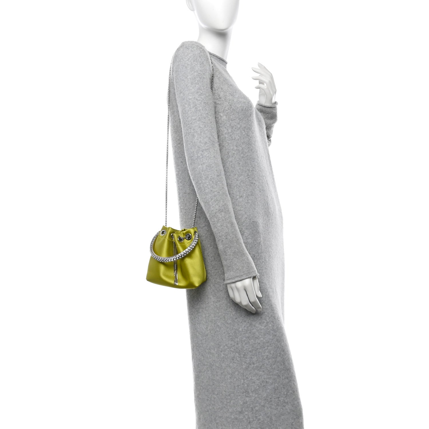 Jimmy Choo Satin Crystal Embellished Bon Bon Bag Lime 2 of 12