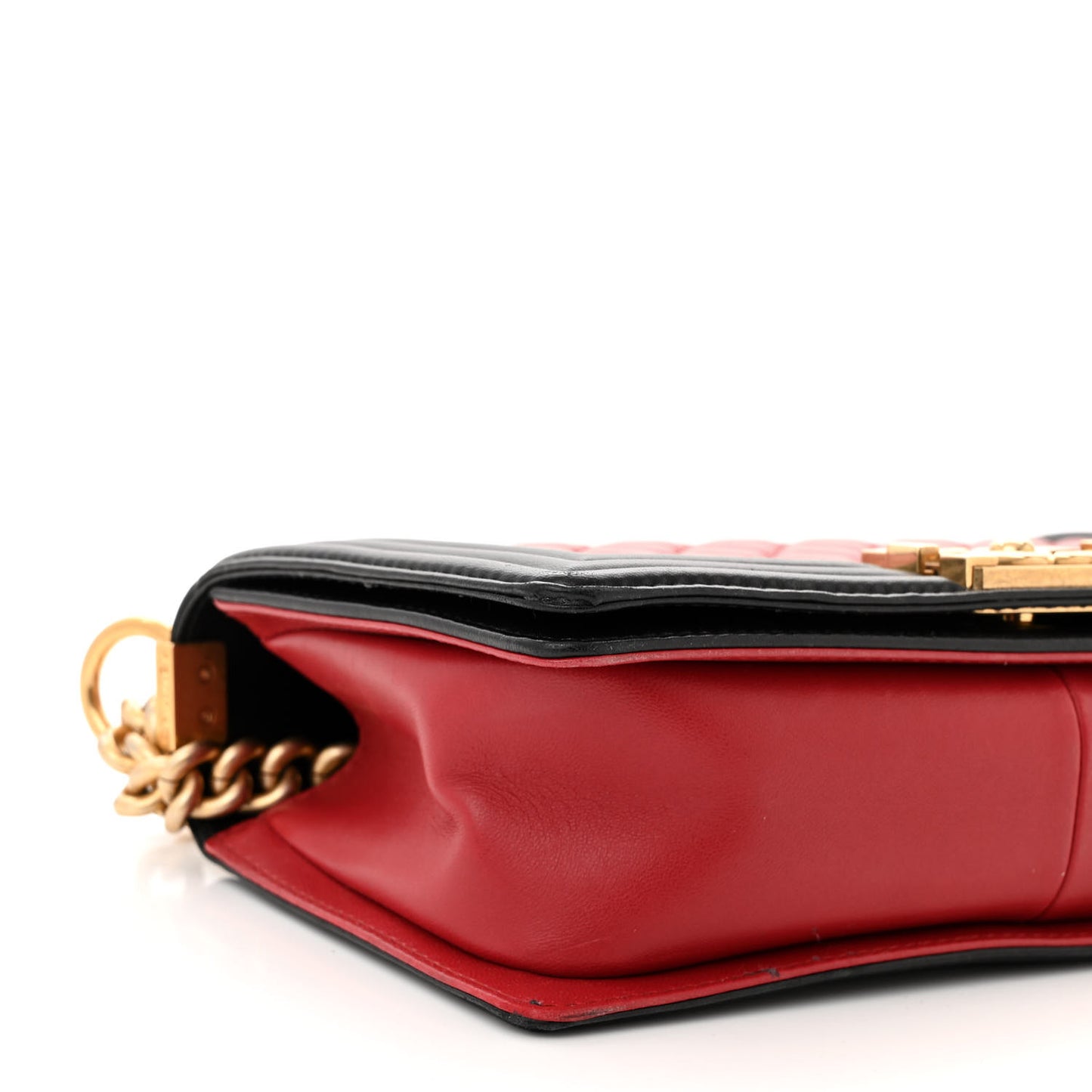 Lambskin Quilted Medium Boy Flap Dark Red Black