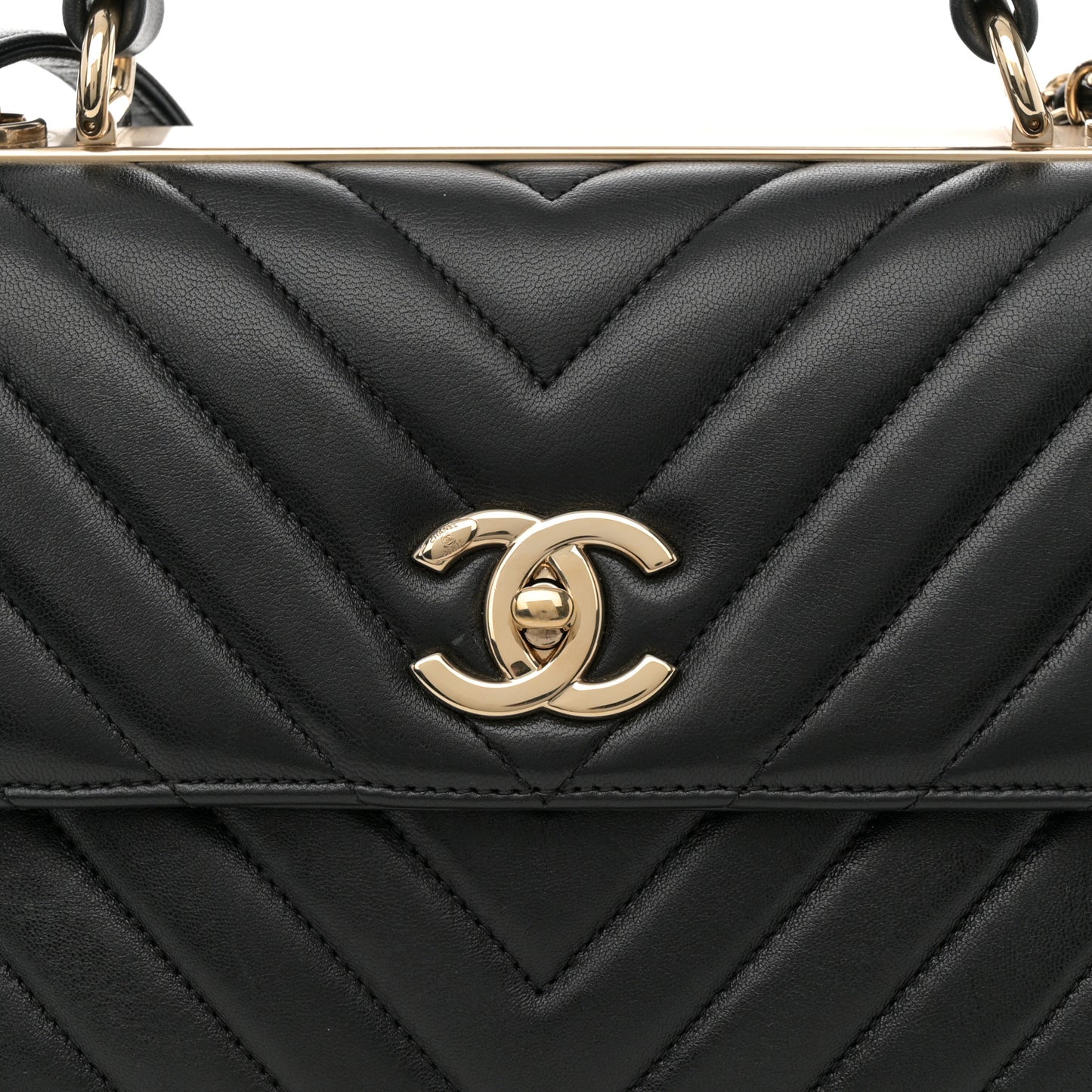 Lambskin Chevron Quilted Small Trendy CC Dual Handle Flap Bag Black