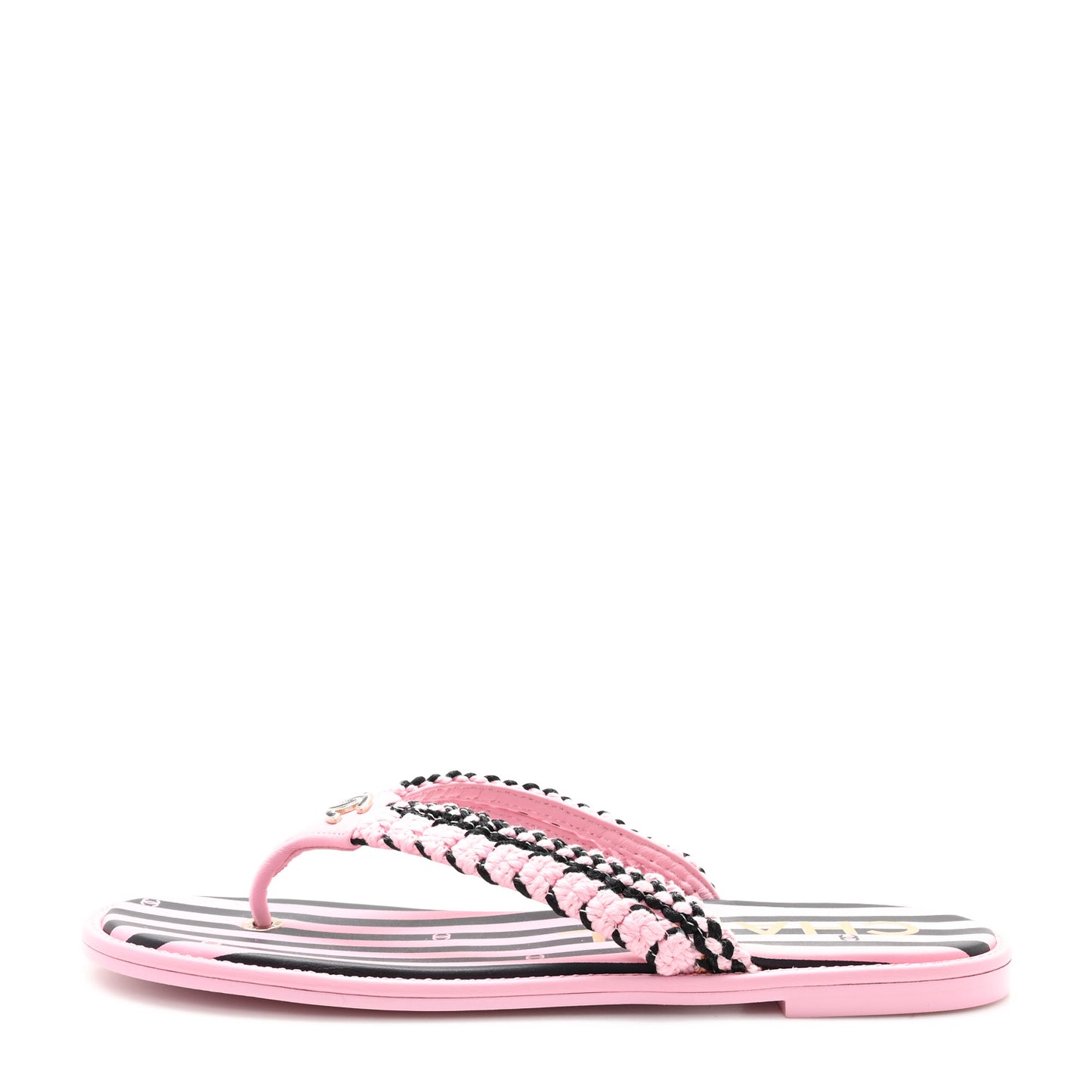 Braided Enamel CC Thong Coco Beach Sandals 38 Pink Black