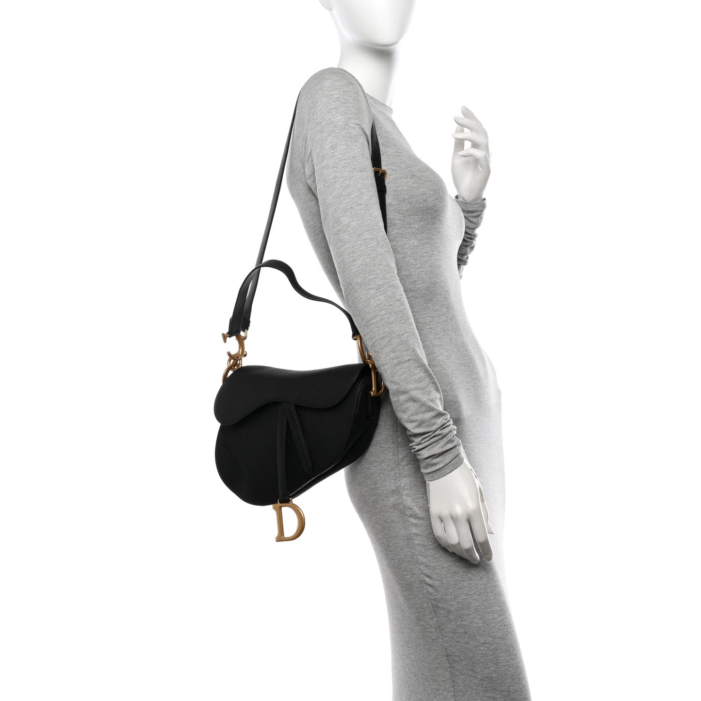 Grained Calfskin Saddle Bag With Strap Black