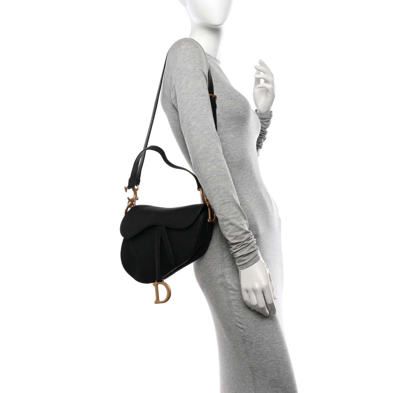 Christian Dior Grained Calfskin Saddle Bag With Strap Black 2 of 11