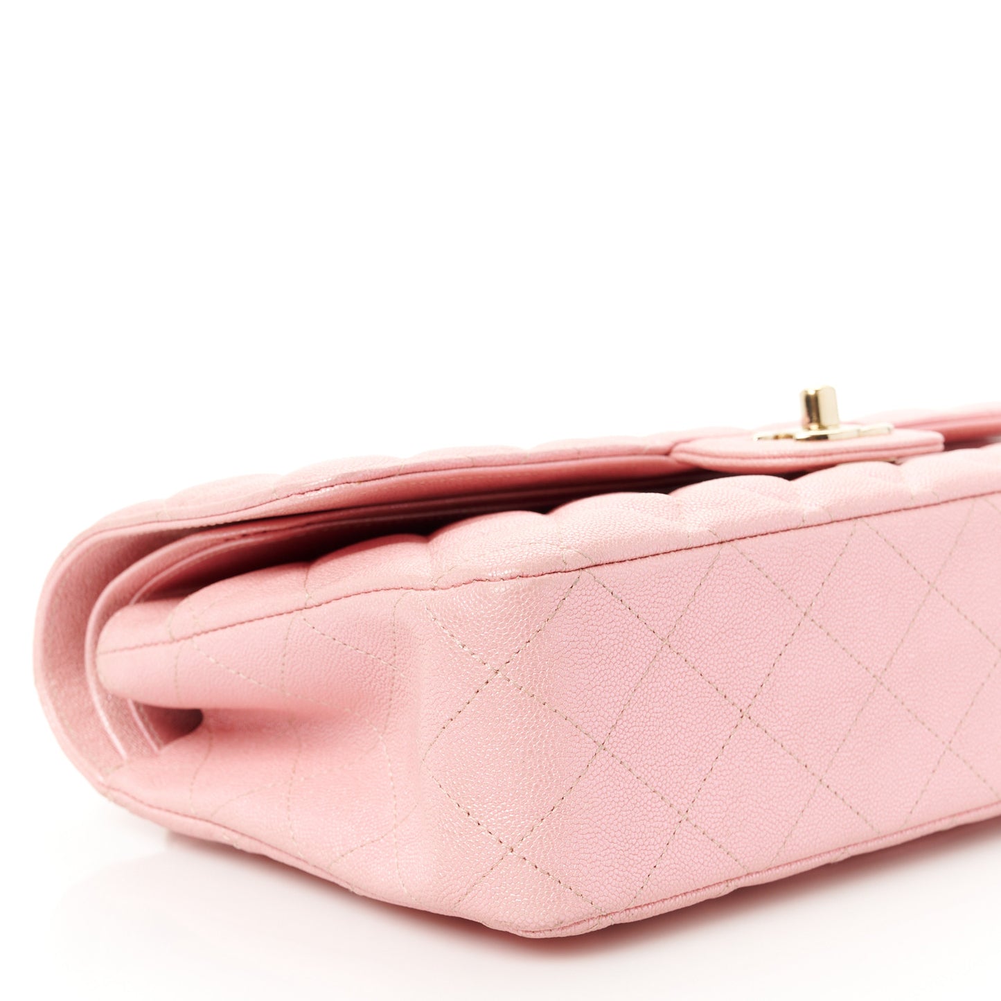 Iridescent Caviar Quilted Medium Double Flap Rose Pink