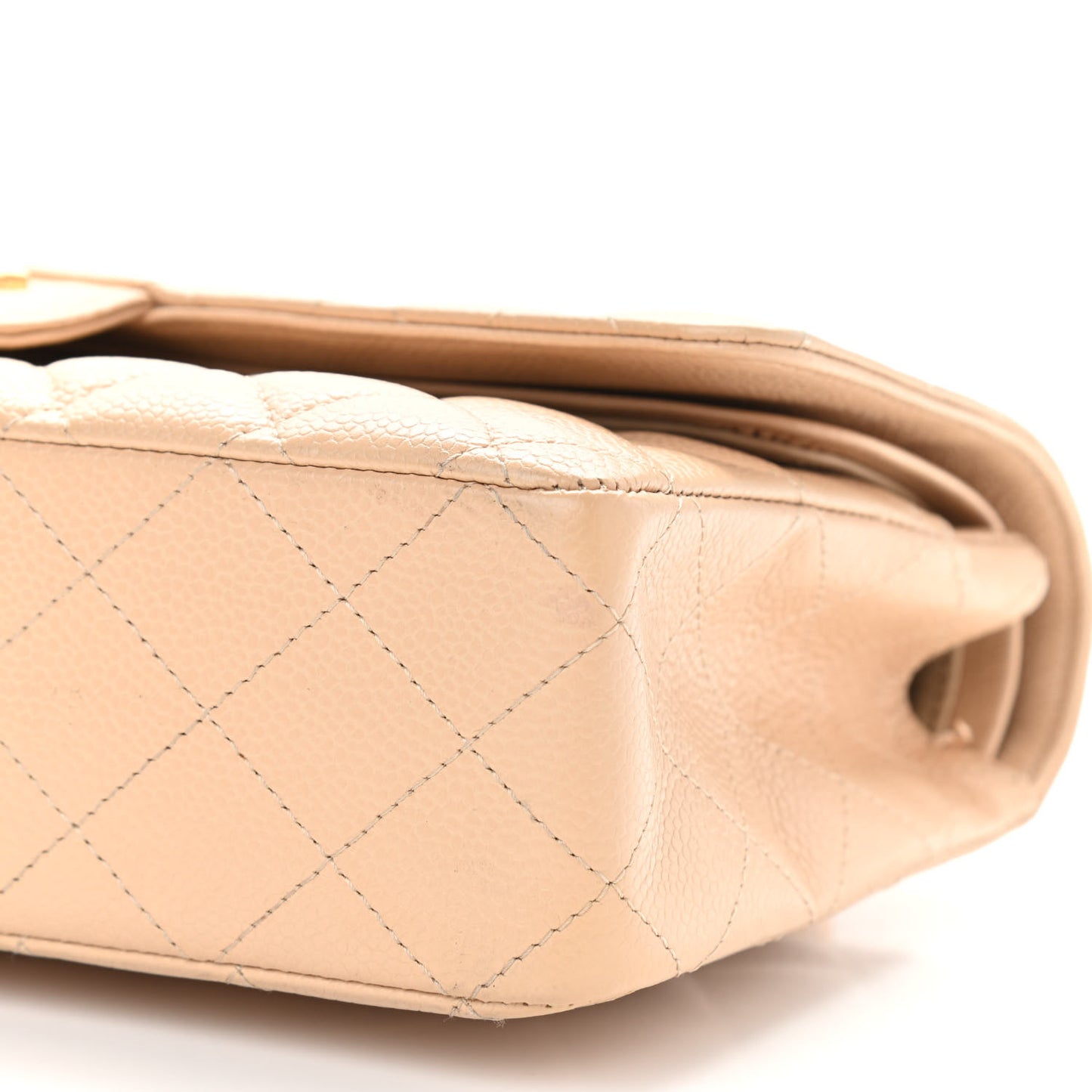 Caviar Quilted Medium Double Flap Beige