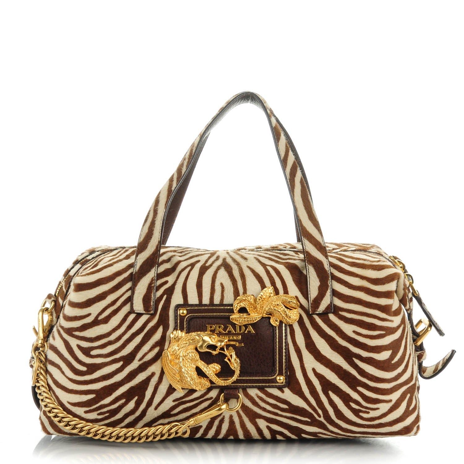 PRADA ハンドバッグ　パイソン　アニマル Prada Calf Hair Zebra Print Shoulder Bag White Bruciato 141247