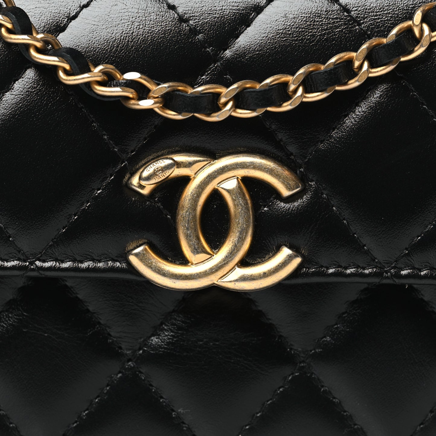Calfskin Quilted Perfect Fit Coin Purse With Chain Black