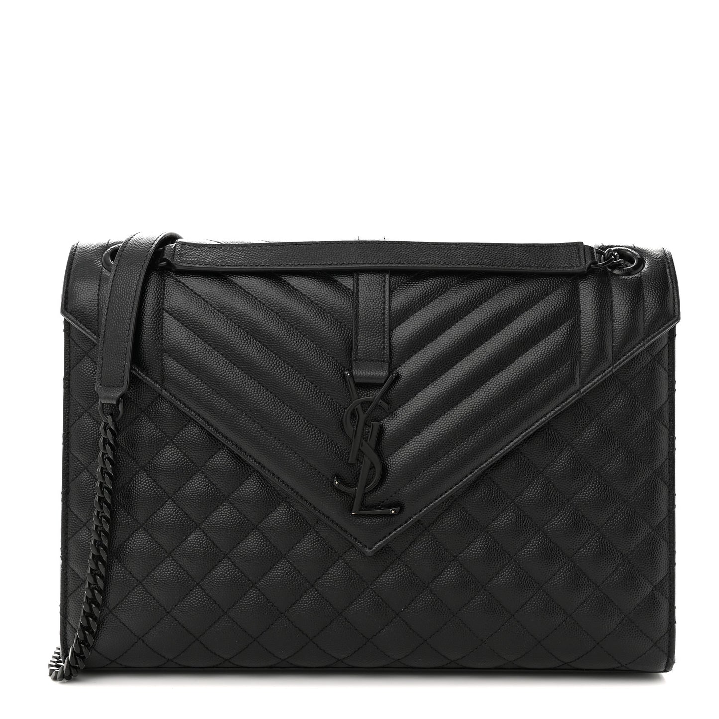 Grain De Poudre Textured Mixed Matelasse Large Triquilt Monogram Monochrome Satchel Black