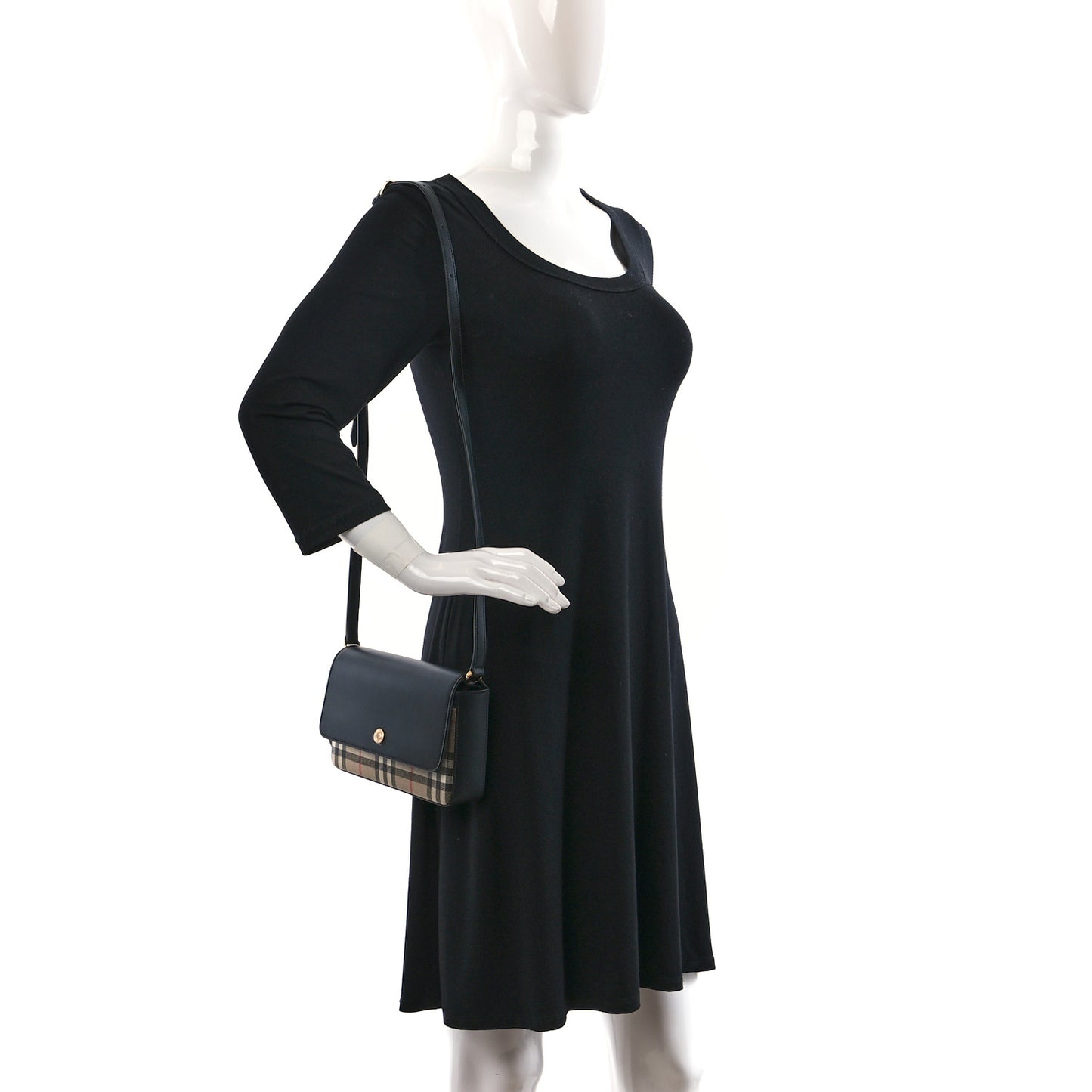 Calfskin House Check Hannah Wallet with Detachable Strap Black