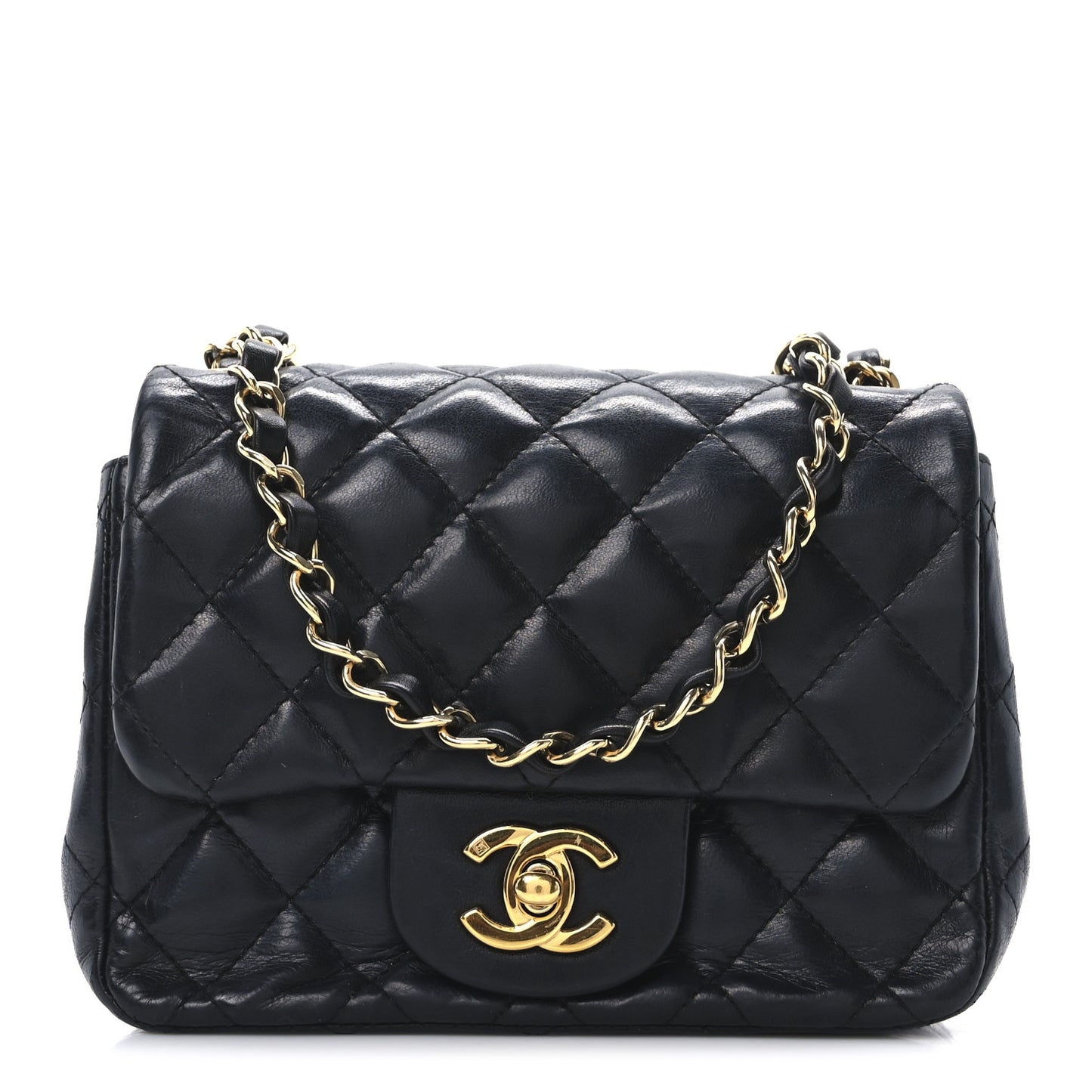 Lambskin Quilted Mini Square Flap Black