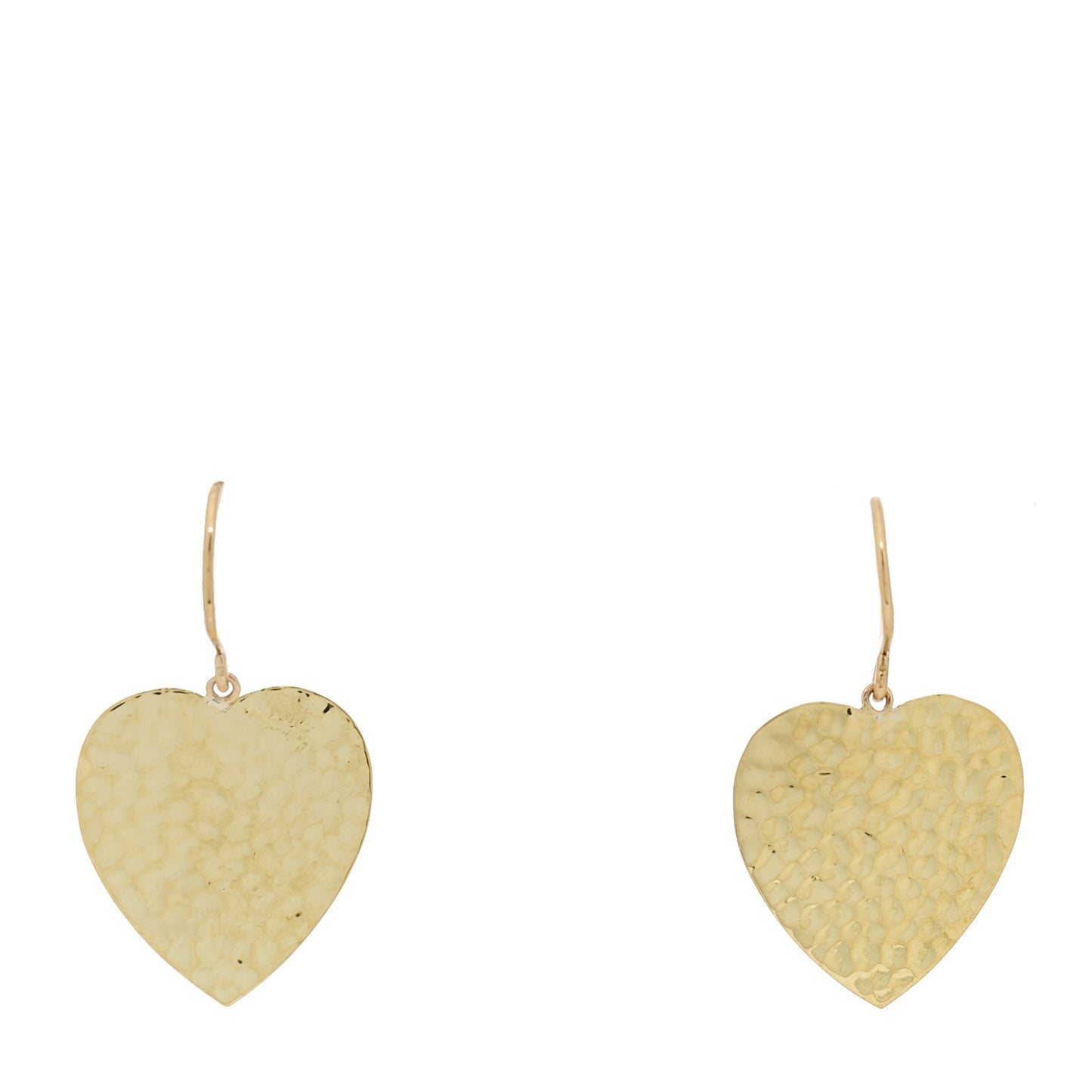 18K Yellow Gold Hammered Heart Drop Earrings