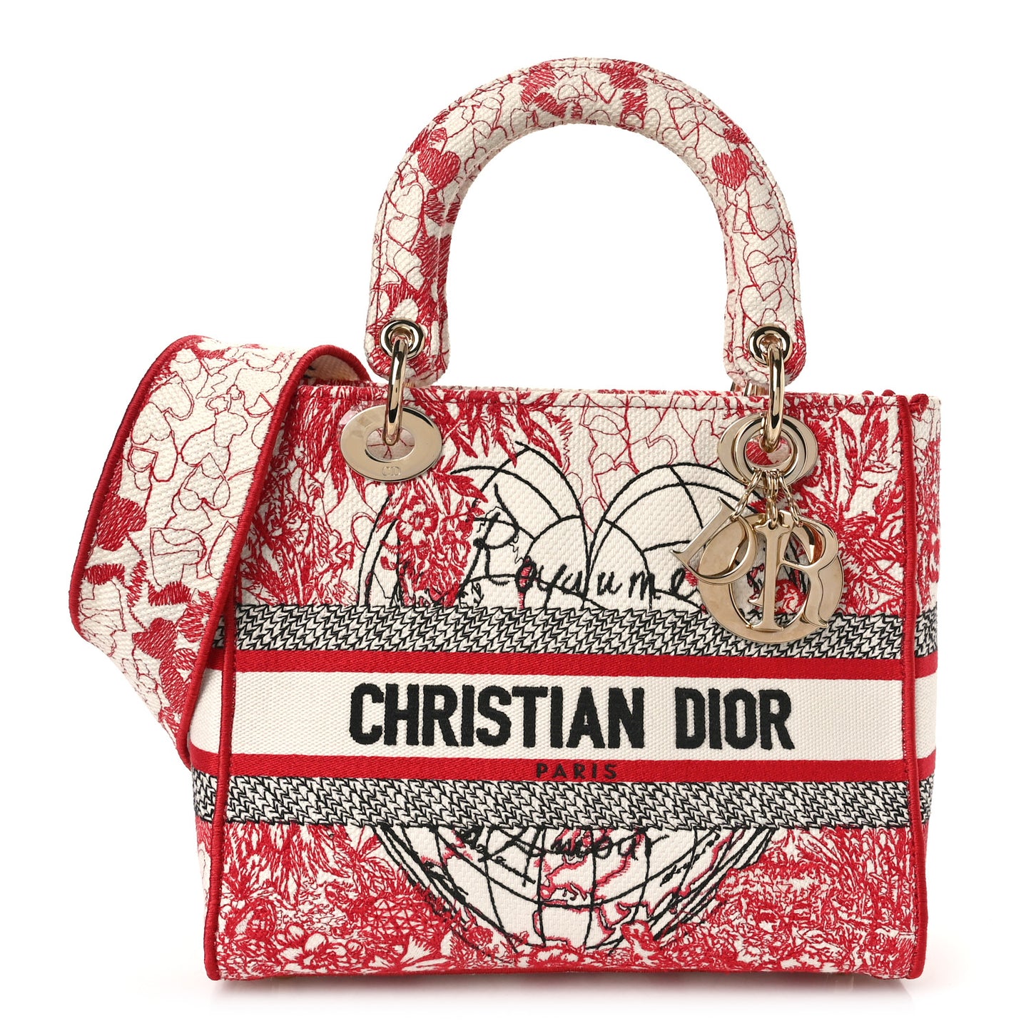 Canvas Embroidered Medium Dioramour D-Royaume Lady D-Lite Red Multicolor