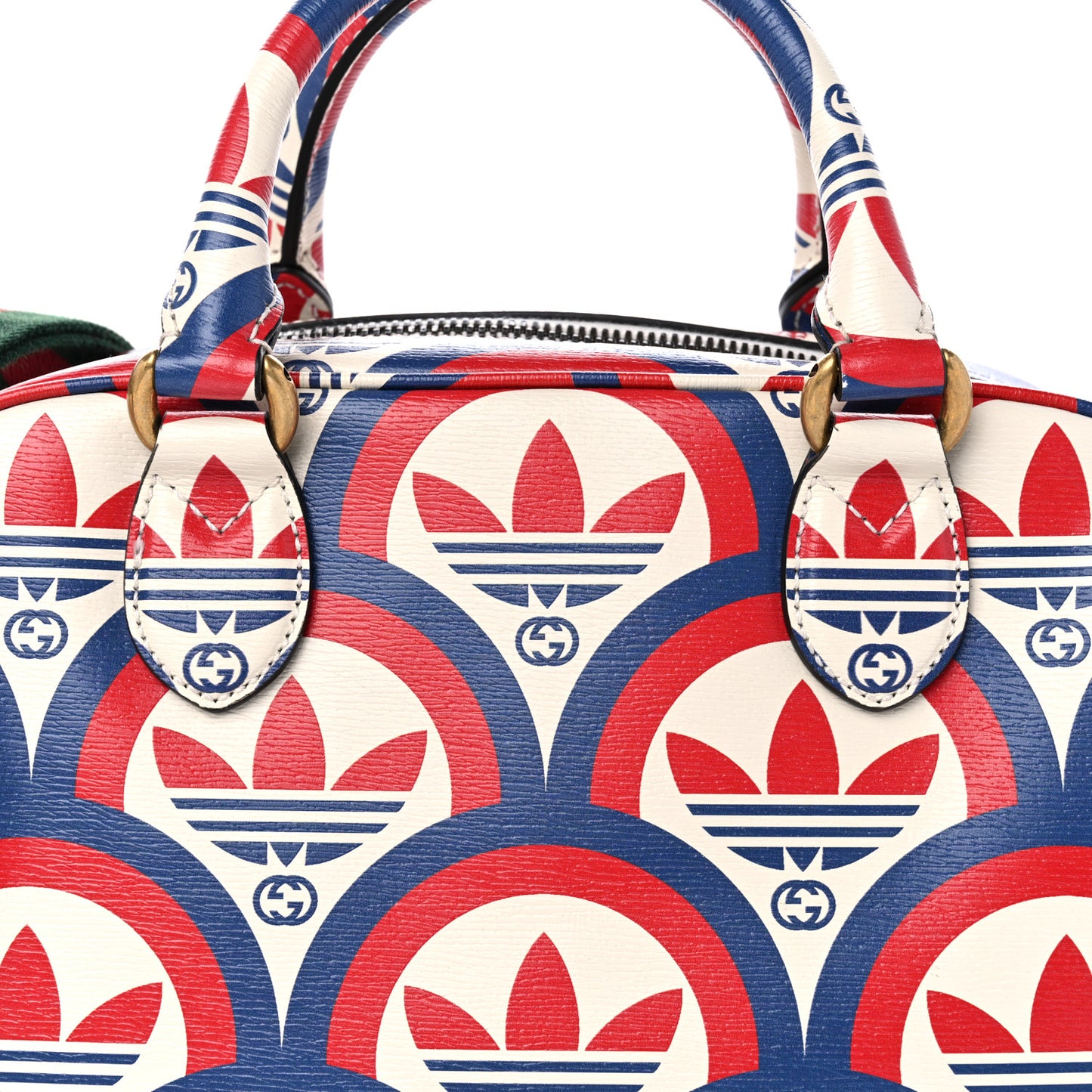 X ADIDAS Shangai Calfskin Web Trefoil Interlocking G Mini Duffle Bag Red White Blue