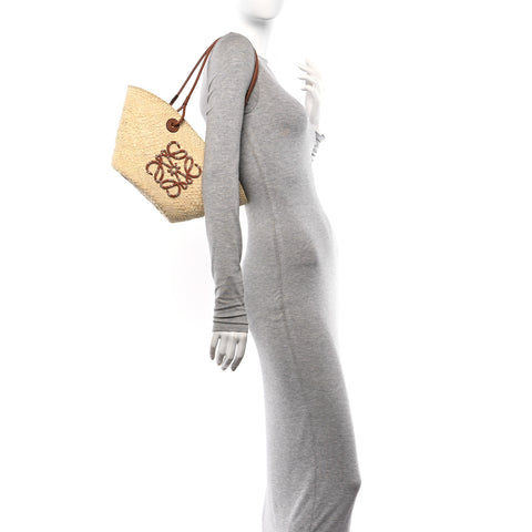 Calfskin Raffia Paulas Ibiza Small Anagram Basket Tote Bag Natural Tan