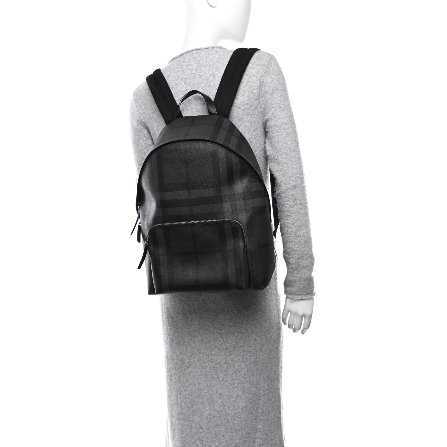 Burberry PVC Check Abbeydale Simple Backpack Black Grey 2 of 12