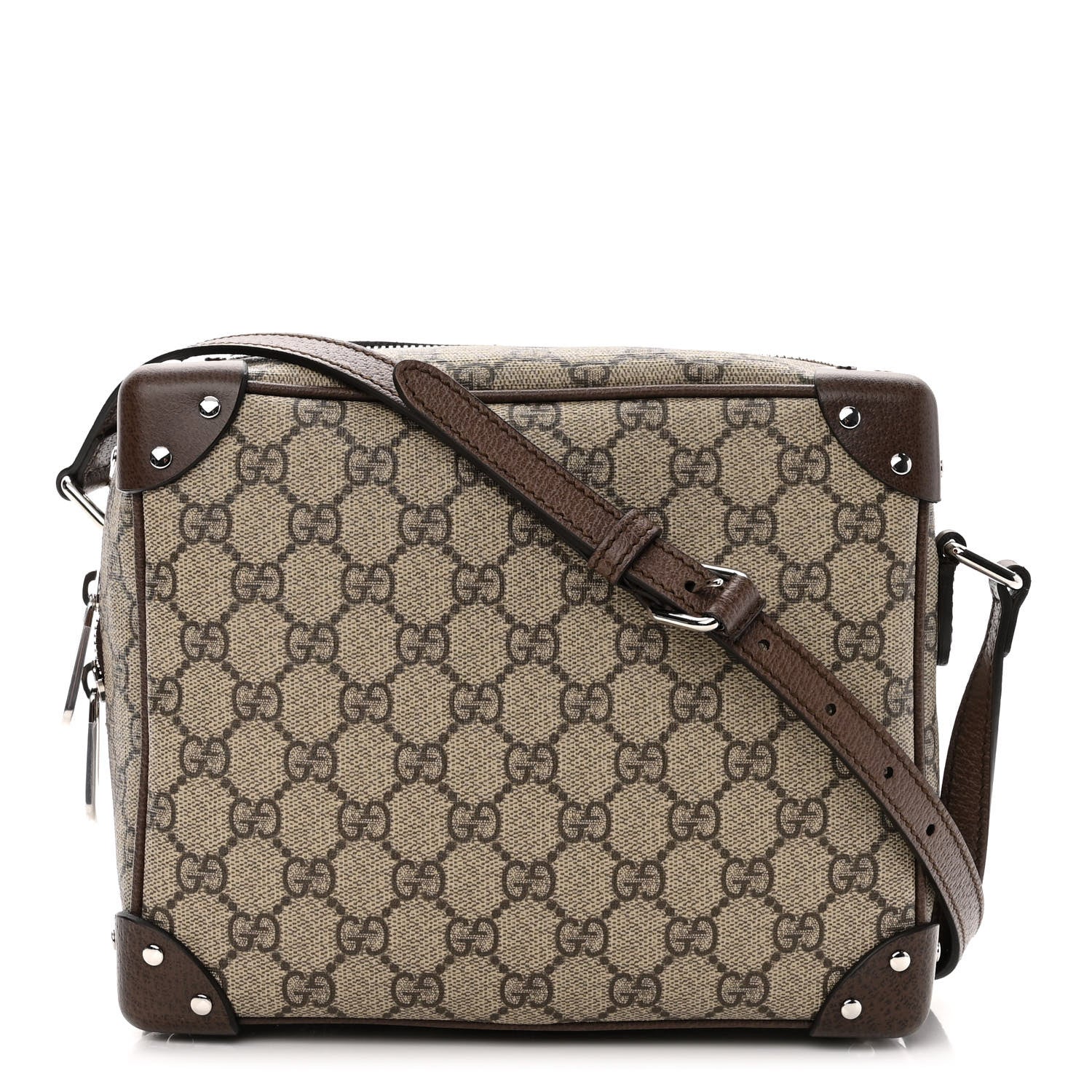 Gucci GG Supreme Monogram Textured Calfskin Square Messenger Bag Beige Ebony New Acero 1 of 10