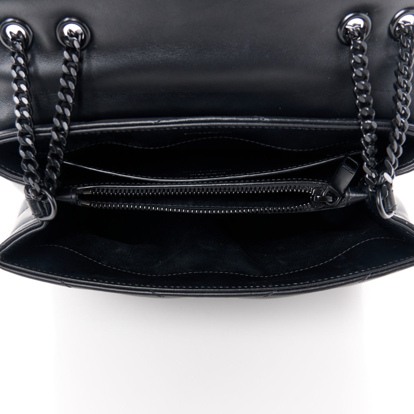 Calfskin Y Quilted Monogram Monochrome Small Loulou Chain Satchel Black