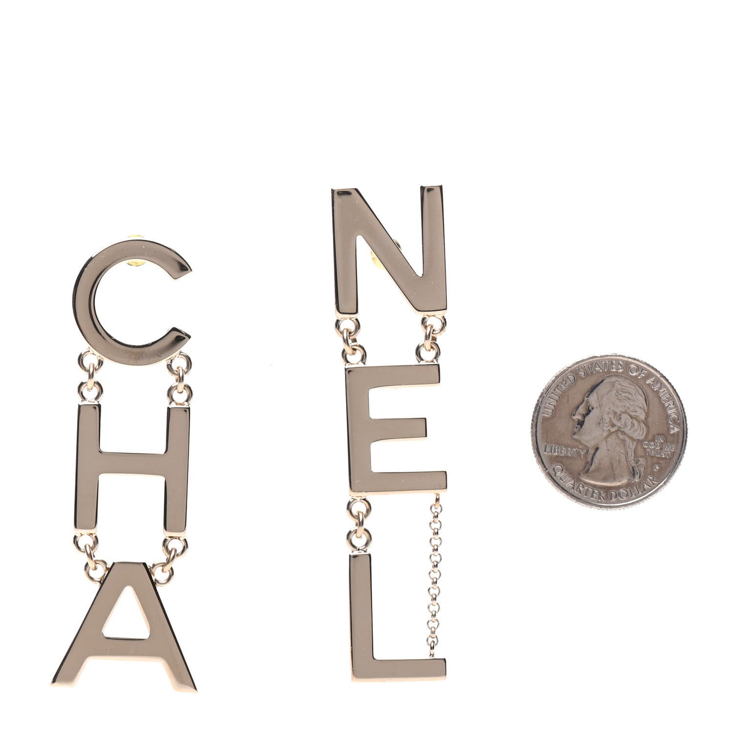 Metal Cha-Nel Logo Drop Earrings Gold