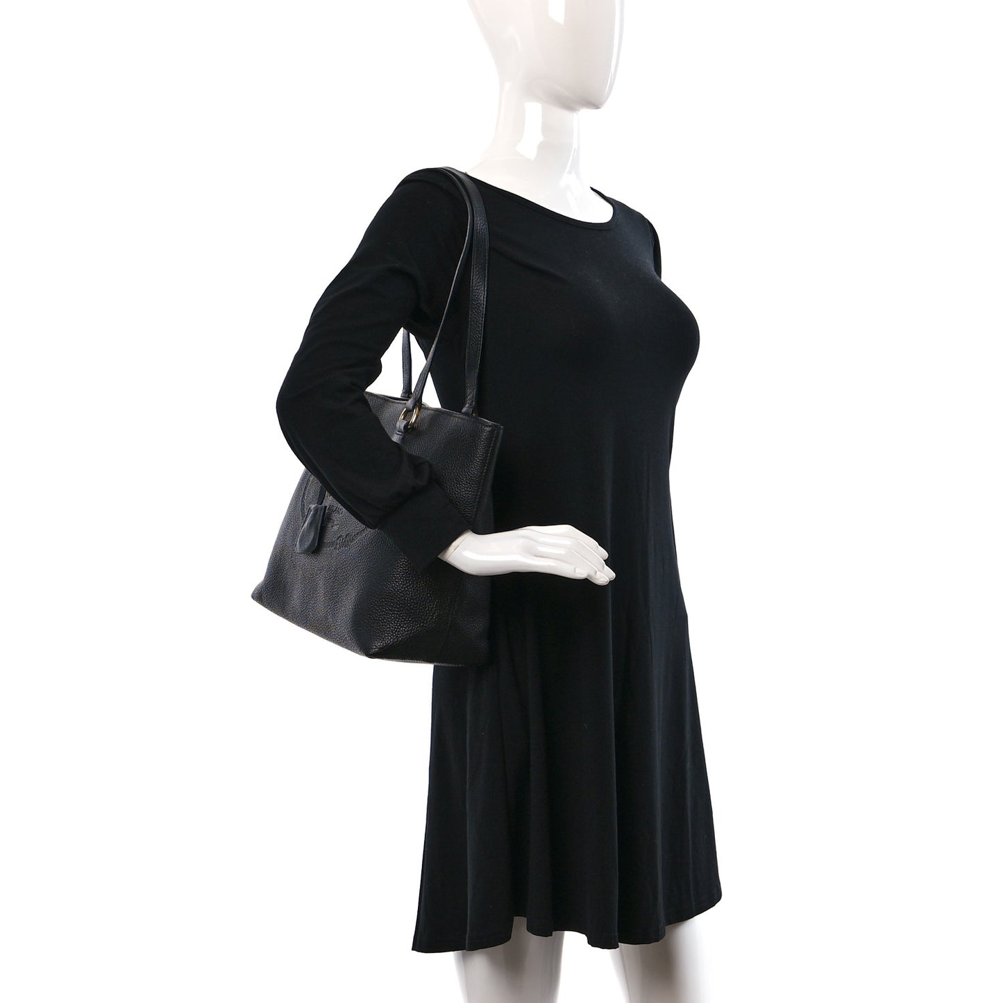 Vitello Daino Embossed Logo Tote Black