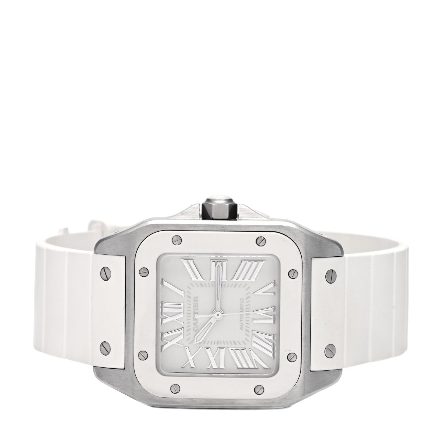 Cartier Stainless Steel Rubber 33mm Santos 100 Automatic Watch White 3 of 5