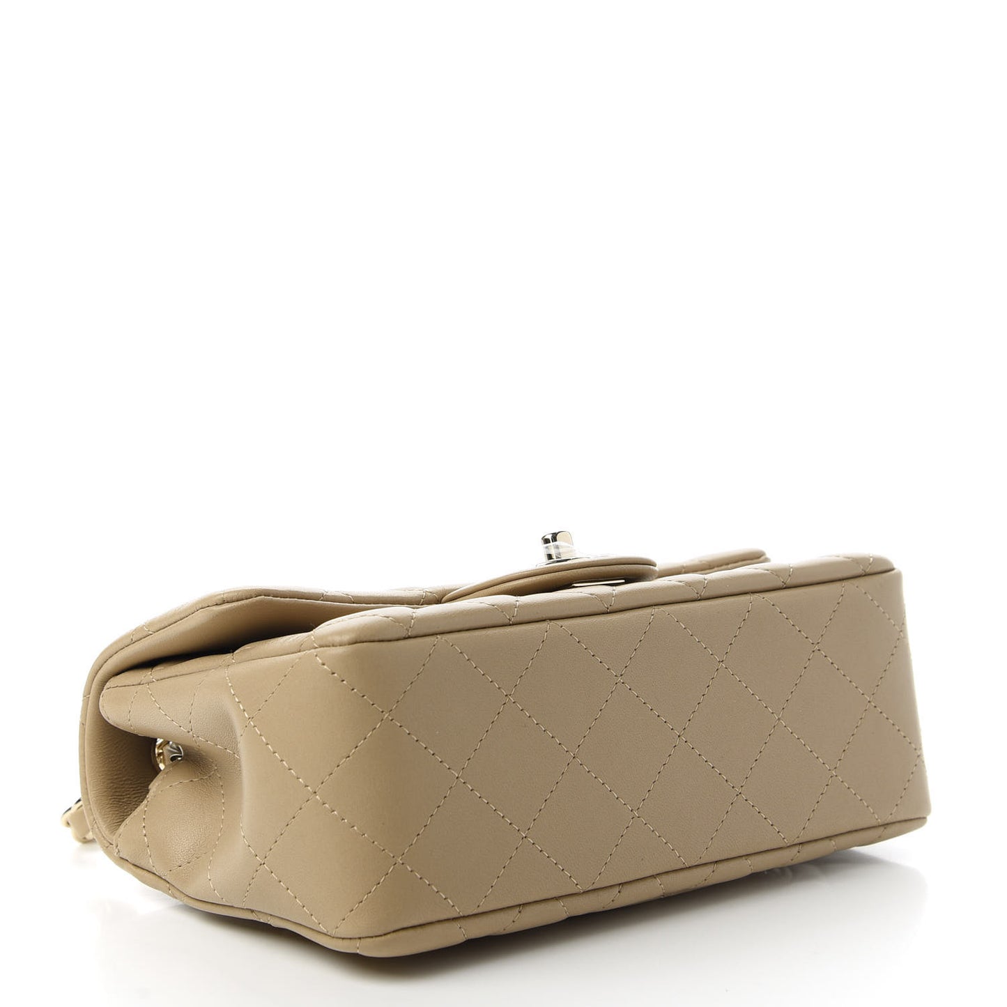 Lambskin Quilted Mini Rectangular Flap Dark Beige