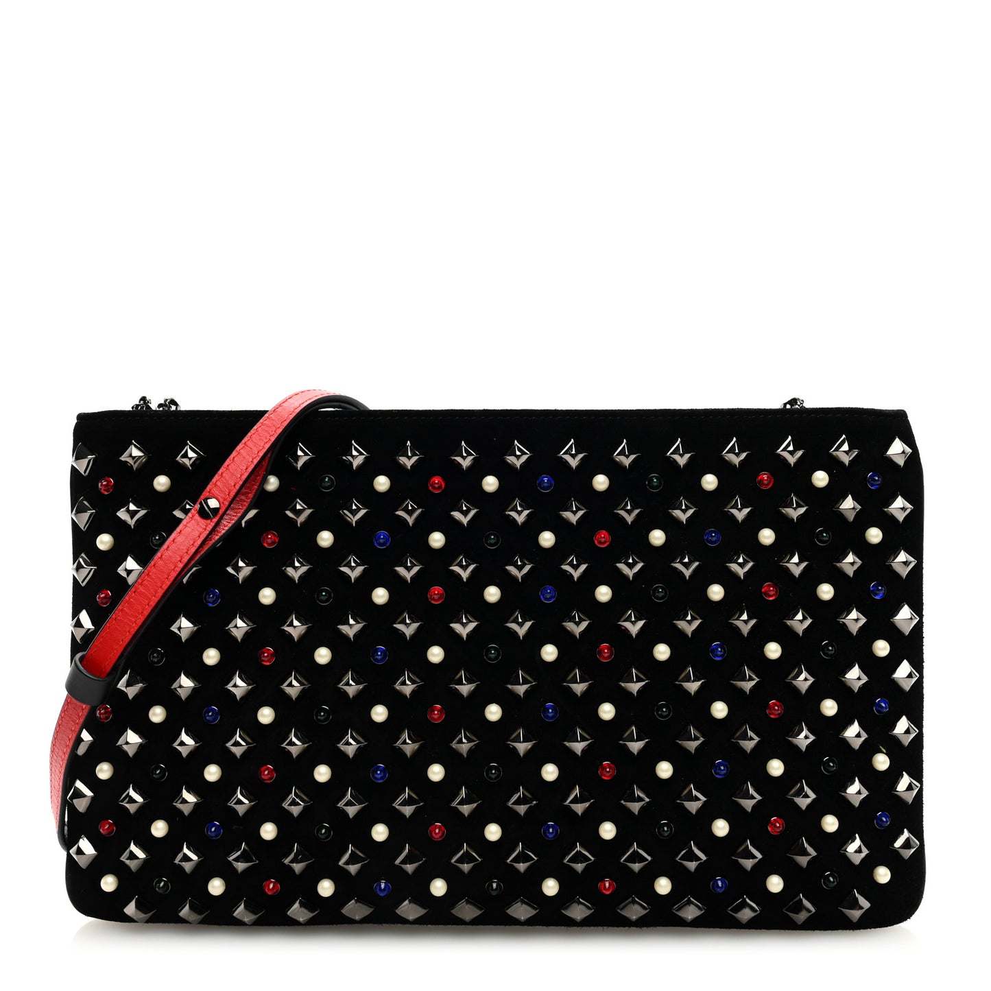 Suede Studded Loubiposh Tudor Clutch Black