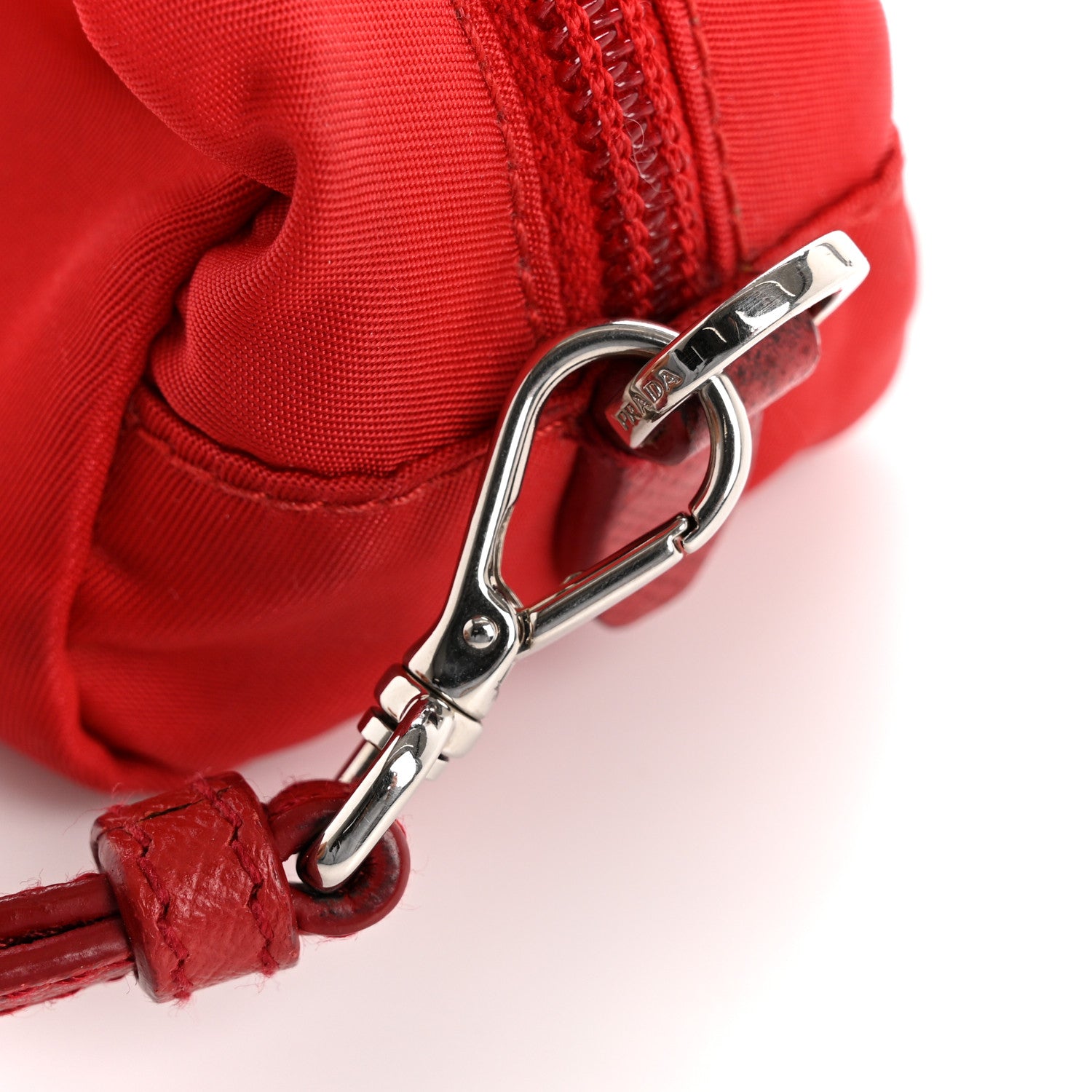 Prada Tessuto Nylon Vela Saffiano Mini Wristlet Pouch Rosso 16 of 16