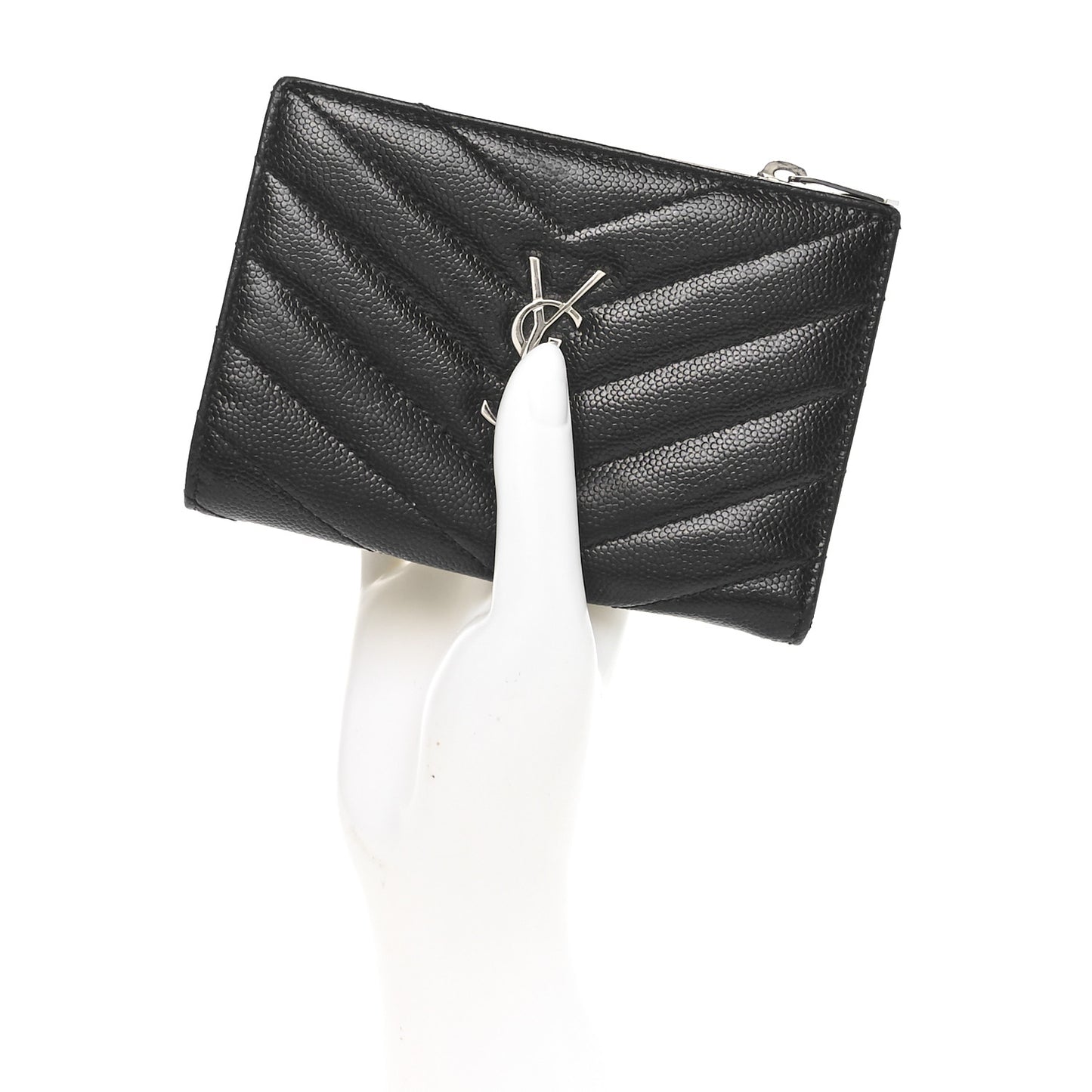 Grain De Poudre Matelasse Chevron Monogram Zipped Two-Part Wallet Black