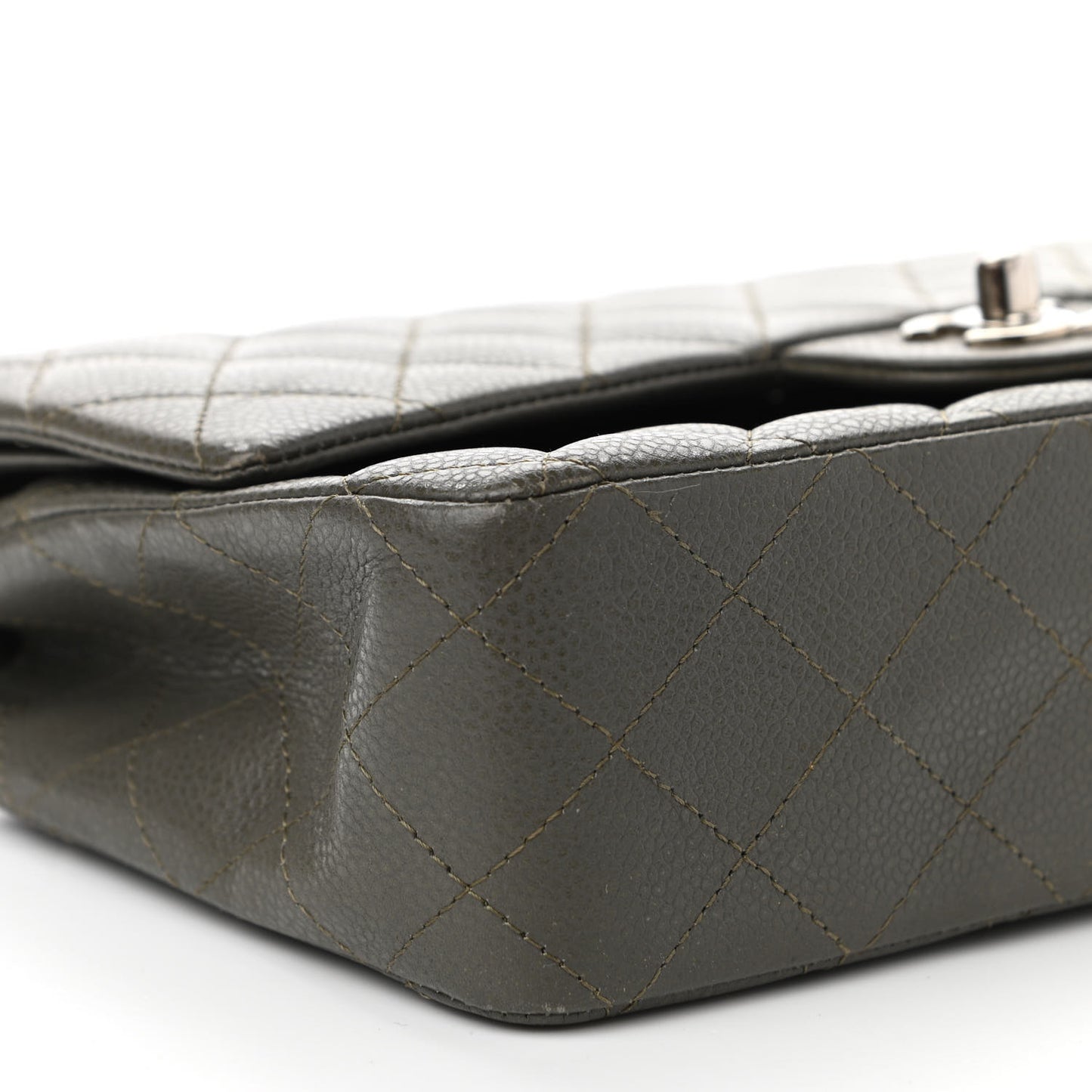 Caviar Quilted Medium Double Flap Dark Grey