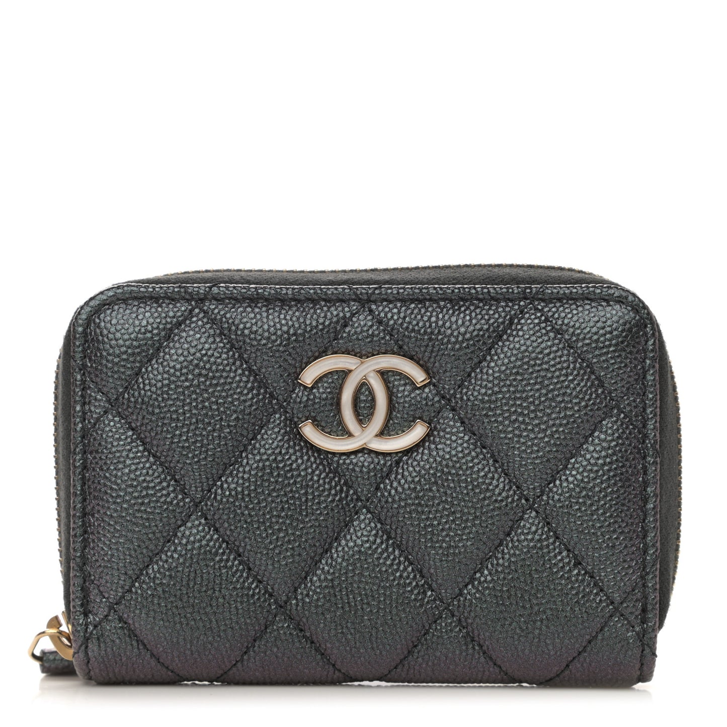 Iridescent Caviar Quilted Zip Coin Purse Black