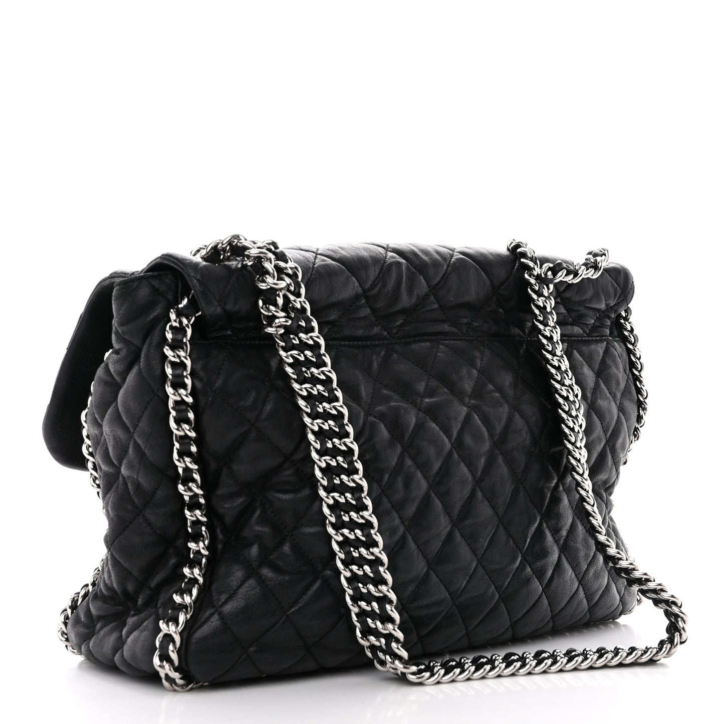 Washed Lambskin Quilted Maxi Chain Around Flap Black