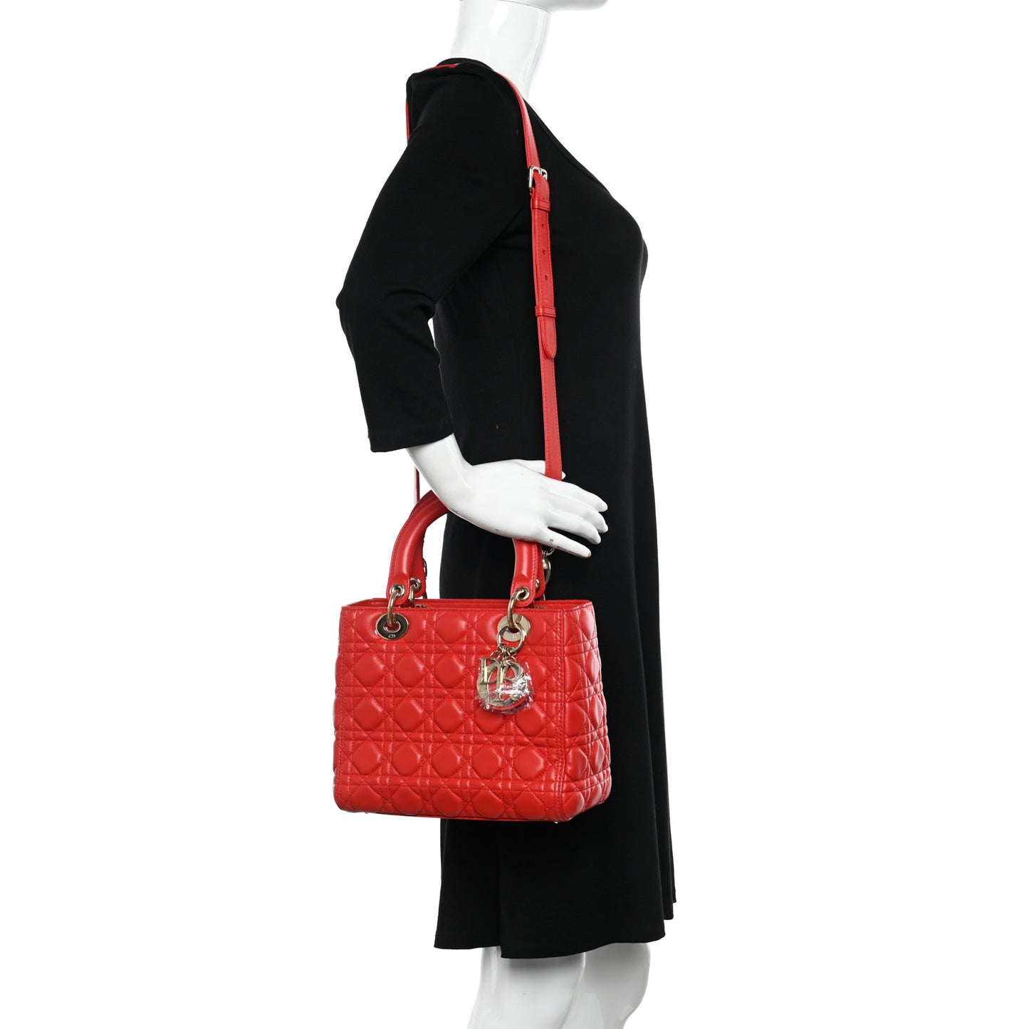 Lambskin Cannage Medium Lady Dior Red