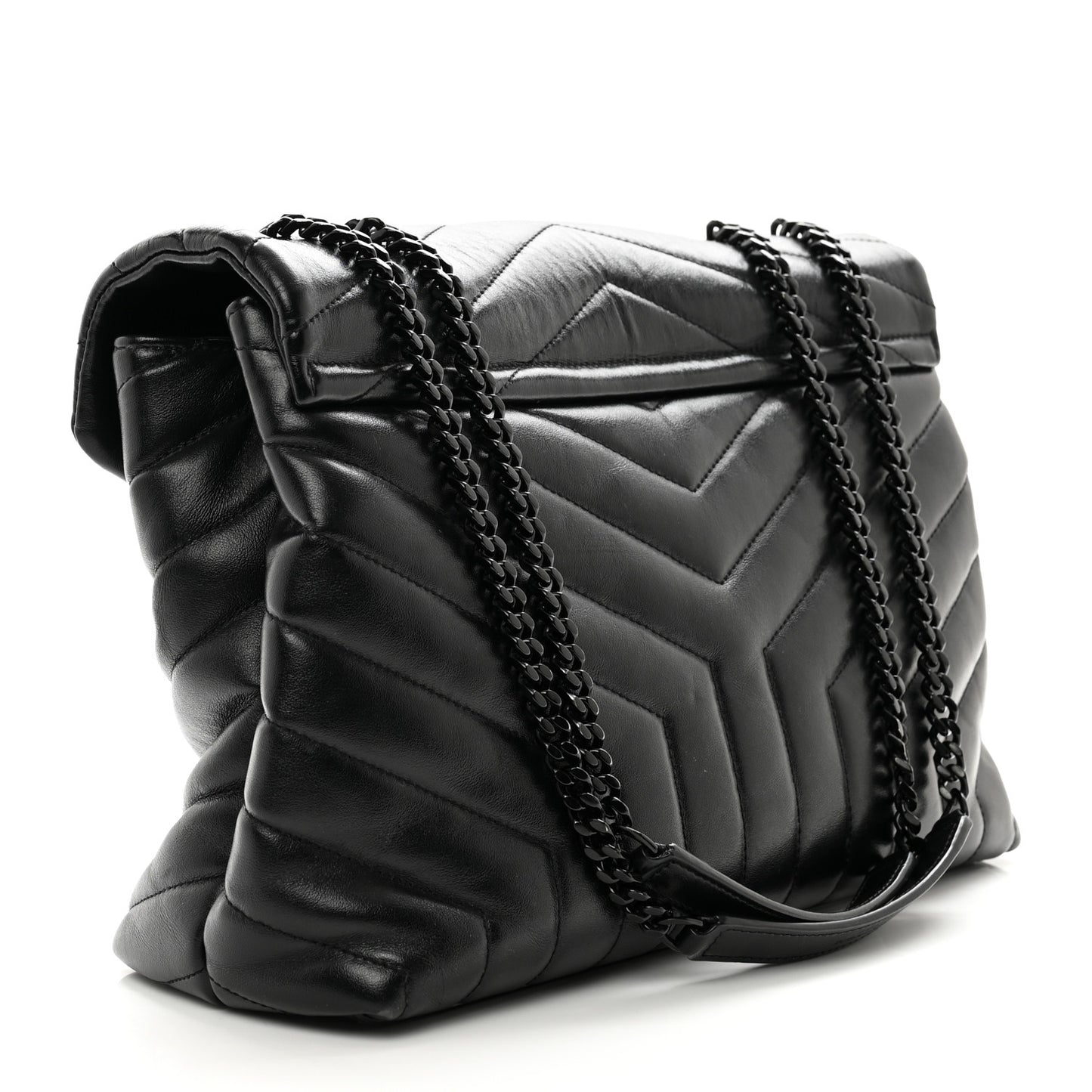 Calfskin Y Quilted Monogram Monochrome Medium Loulou Chain Satchel Black