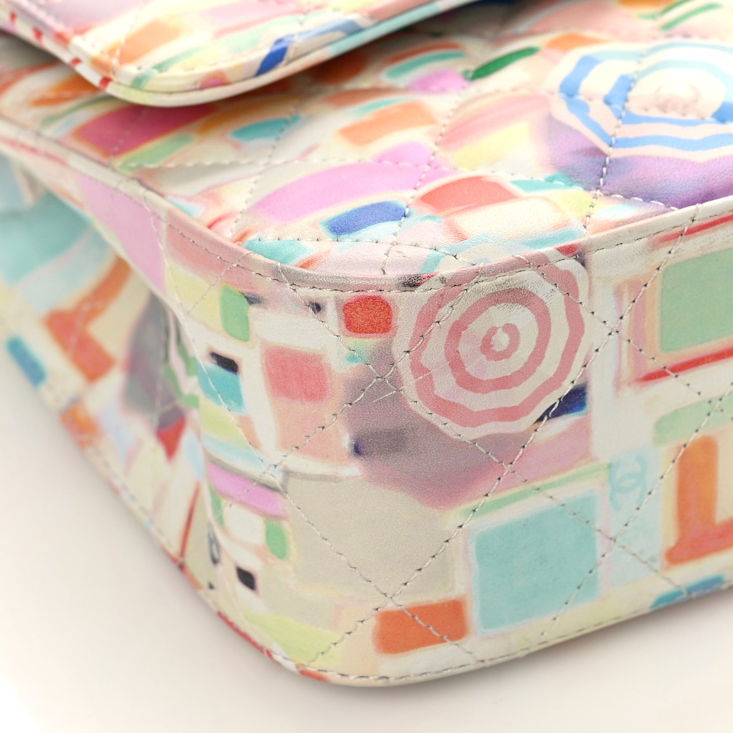 Patent Calfskin Printed Quilted Medium Double Flap Multicolor
