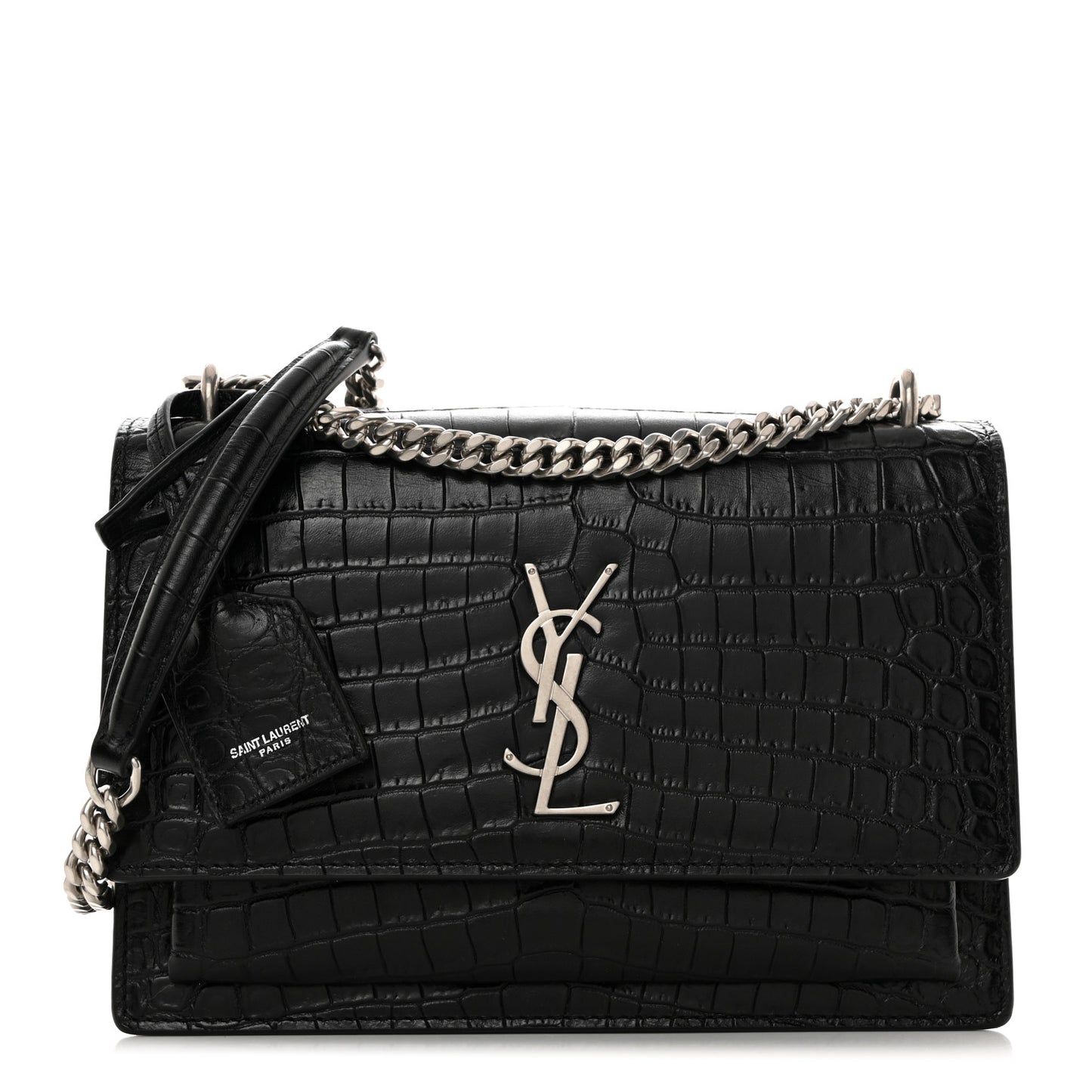 Calfskin Crocodile Embossed Medium Monogram Sunset Black
