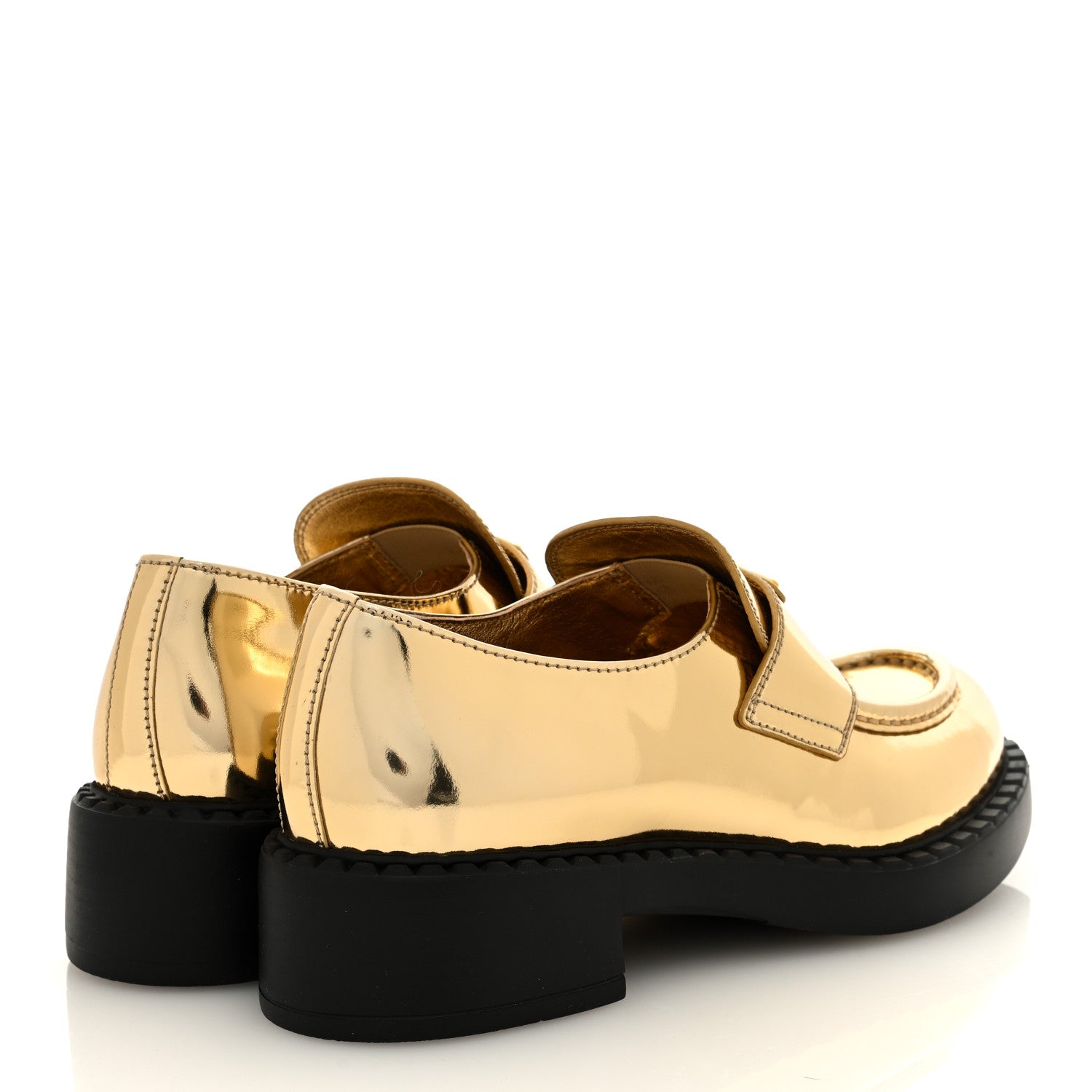 Prada Metallic Brushed Calfskin Metal Triangle Logo 50mm Loafers 38 Platino 4 of 8