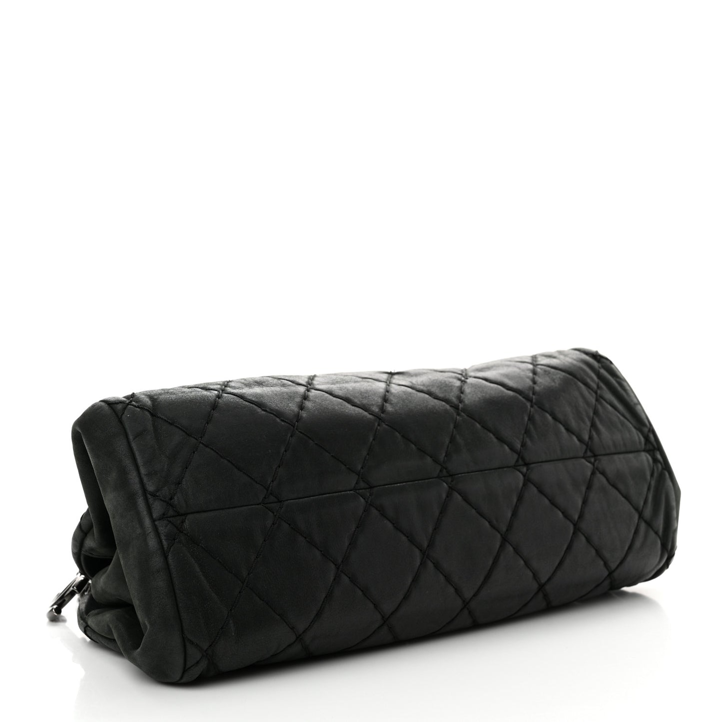 Iridescent Calfskin Stitched Just Mademoiselle Bowling Bag Black