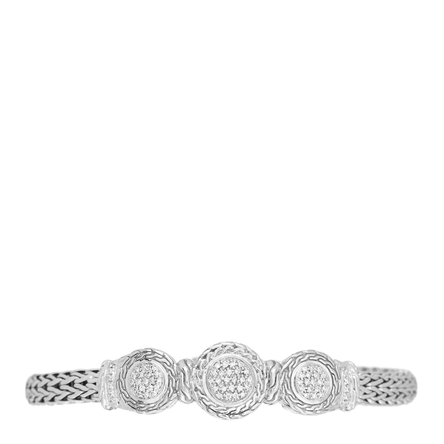 Sterling Silver Pave Diamond Round Trio Station Bracelet