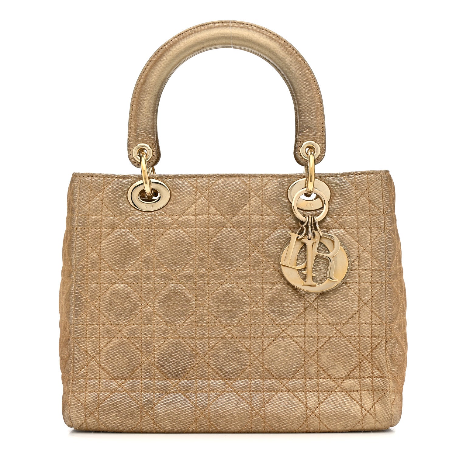Christian Dior Metallic Nylon Cannage Medium Lady Dior Gold
