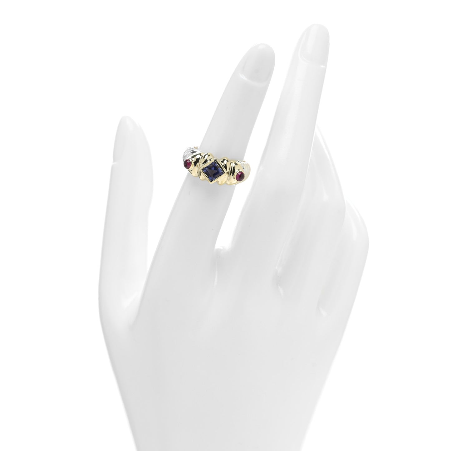 Sterling Silver 18k Yellow Gold Iolite Rubellite Renaissance Ring 50 5.25