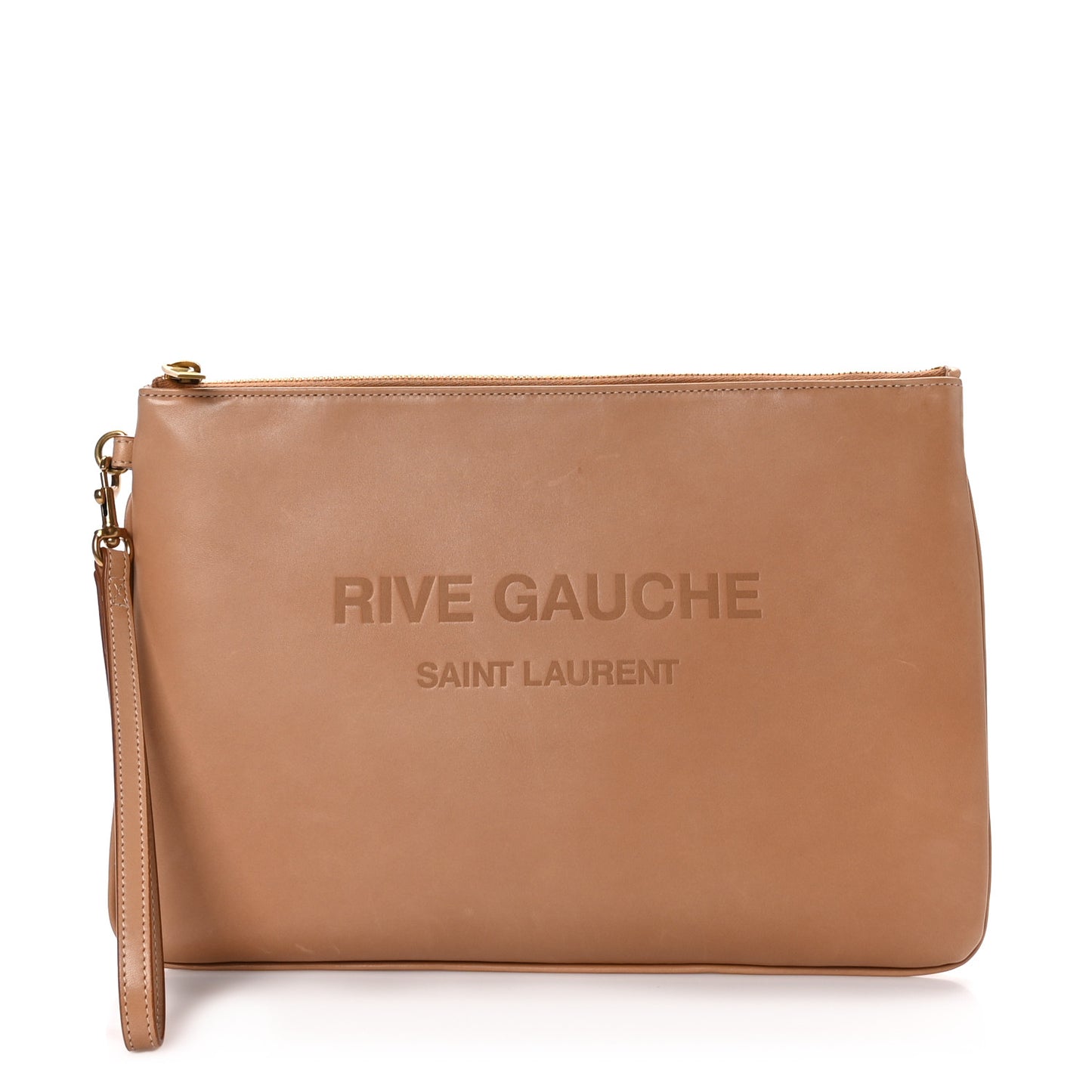 Calfskin Rive Gauche Zipped Pouch Vintage Brown Gold