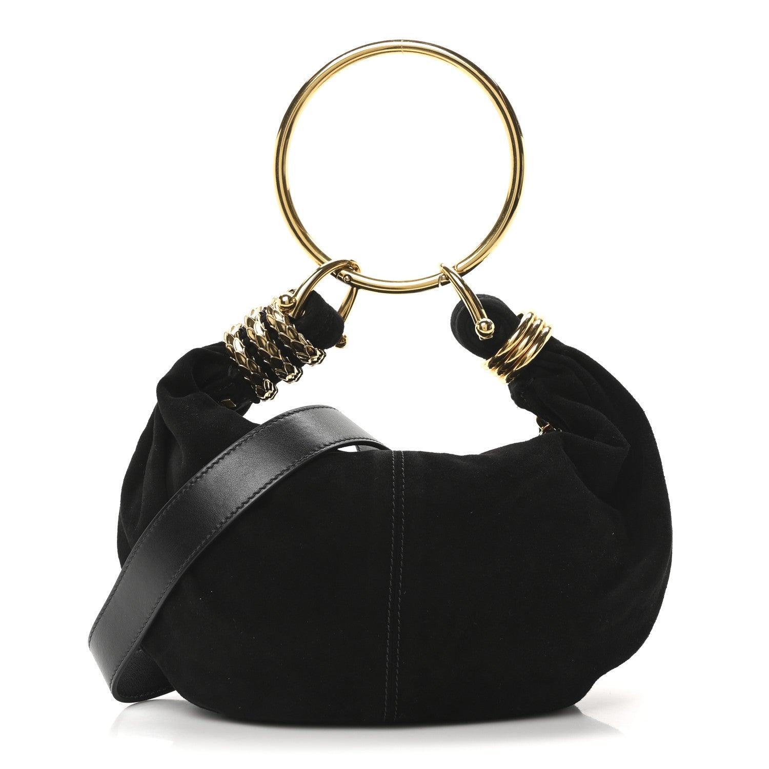 Chloe Suede Calfskin Small Snake Bracelet Hobo Bag Black 1736517